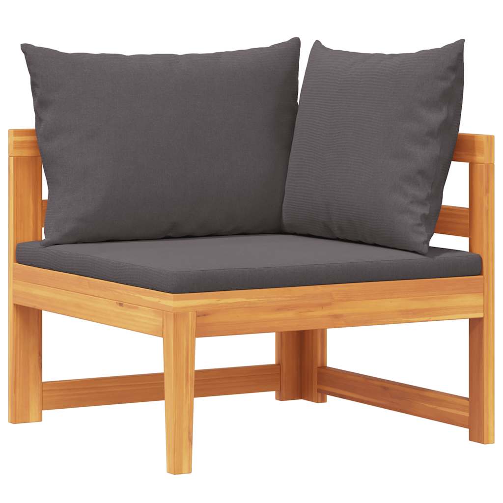 vidaXL Sofá de esquina madera maciza de acacia con cojines gris oscuro
