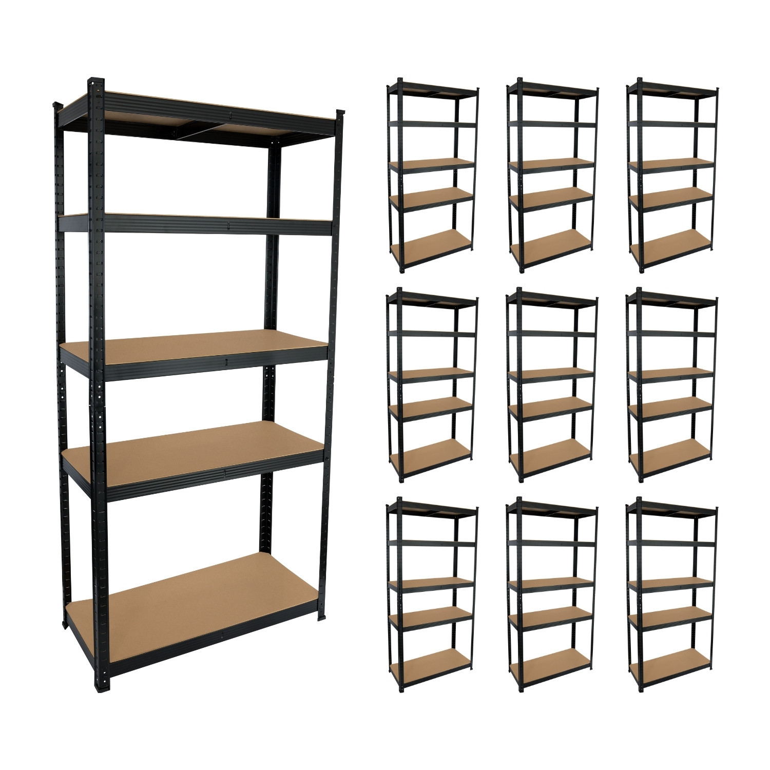 7H SEVEN HOUSE - Estantería Modular Almacenaje (MegaPack 10), Acero y MDF Antihumedad, Hogar, Trastero, Garaje, 5 Baldas Ajustables, Máx. 875Kg, 90x40x180cm (largo x ancho x alto), Color Negro