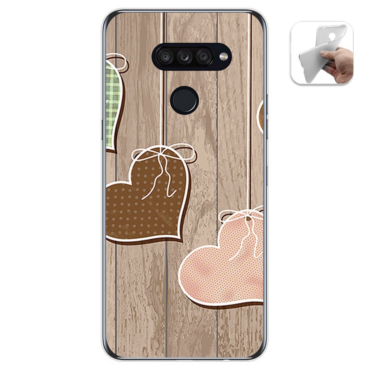 Tumundosmartphone Funda Gel Tpu para Lg K50S diseño Corazones Madera Dibujos