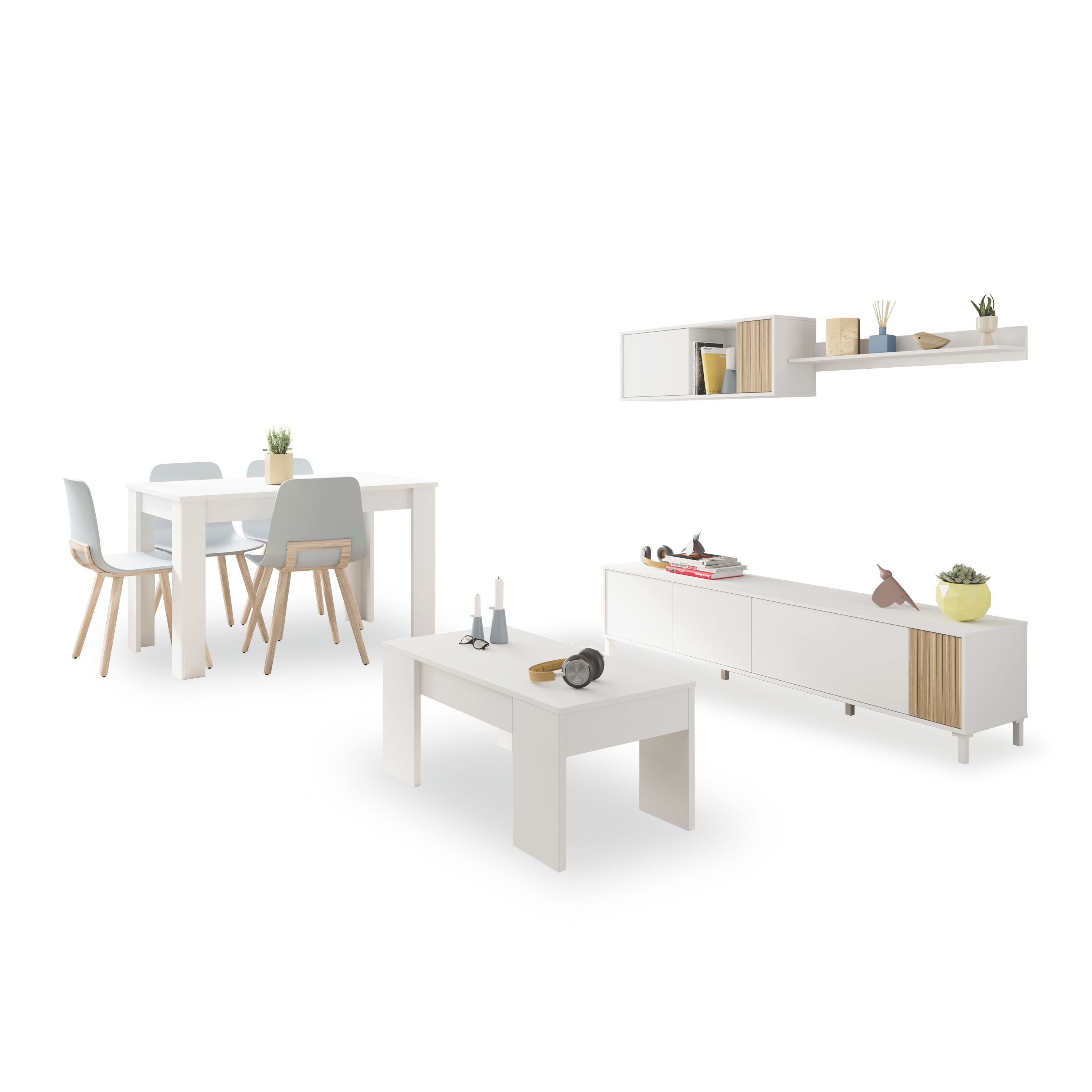 duehome - Pack salón con mesa de centro y mesa de comedor Nitza Max V2B