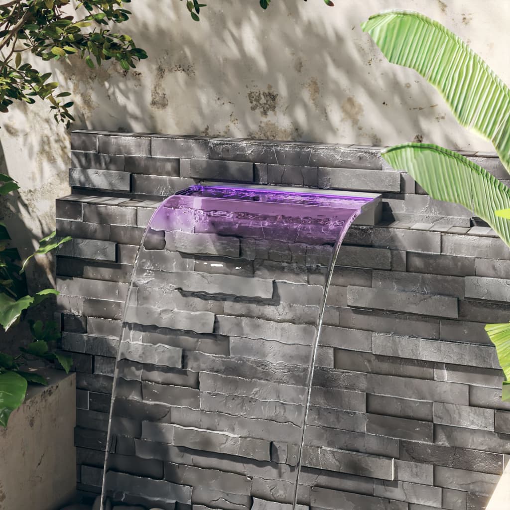 vidaXL Fuente Cascada con LED RGB Acero Inoxidable para Piscina Jardín Patio Dimensiones 30 x 21 x 8 cm,  45 x 21 x 8 cm,  60 x 21 x 8 cm y mas
