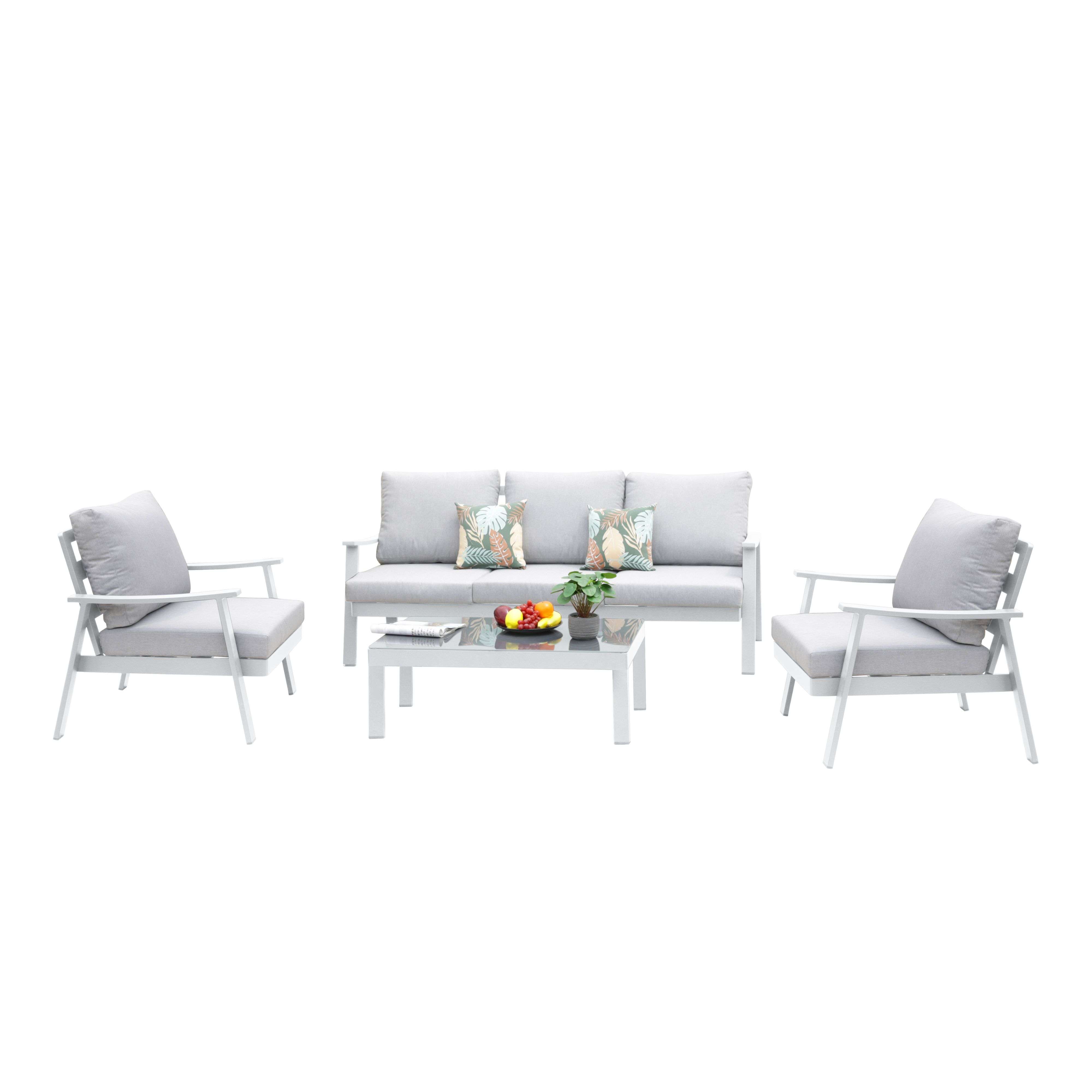 Miroytengo Muebles de Exterior Jardín Terraza Benicasim 4 Piezas Estilo Contemporáneo Color Blanco y Gris