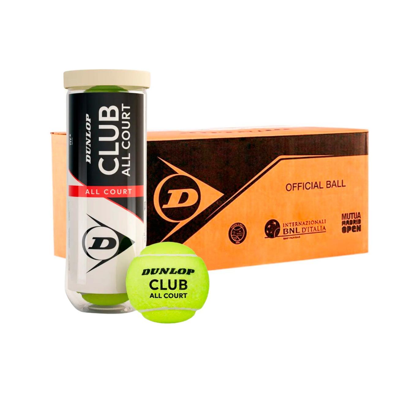 Pelotas Dunlop Club All Court | Botes de 3 Pelotas | Packs o Cajón Completo | Alta Durabilidad para Todas las Superficies