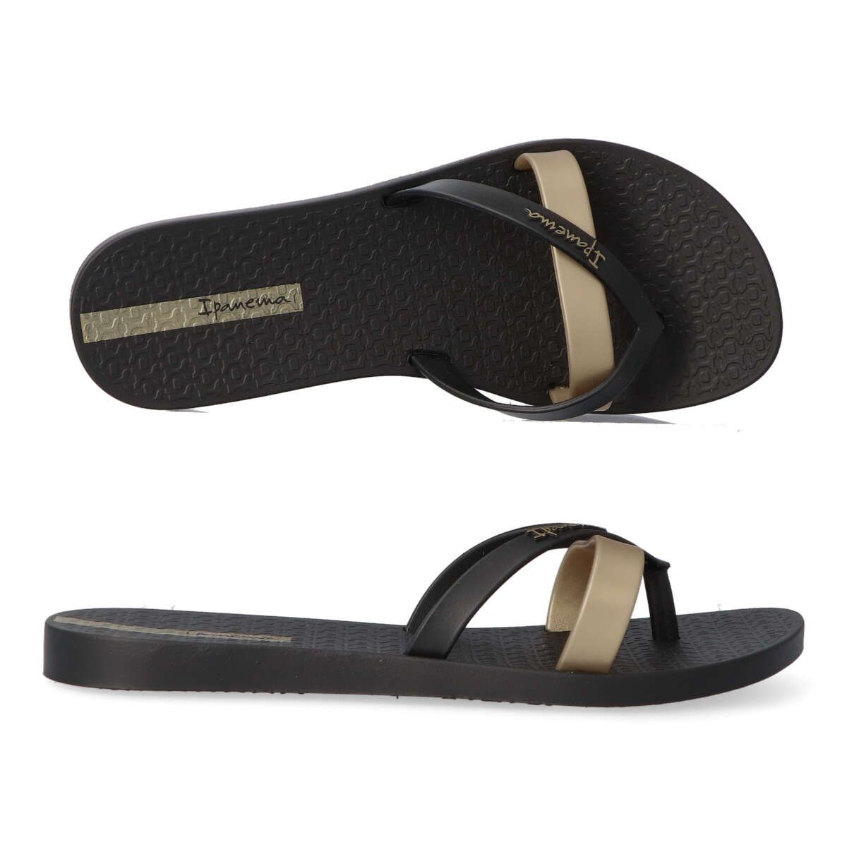 Ipanema - Chanclas de playa y piscina para mujer con suela anatómica de goma, flexibles y ligeras, diseño elegante negro-oro