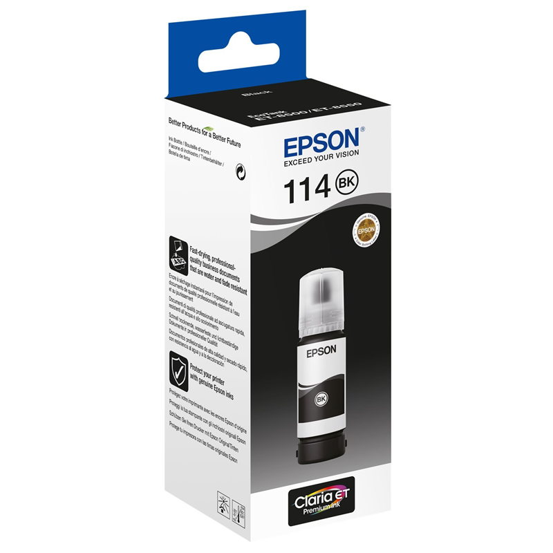 Epson original EcoTank 114 recarga de tinta negra 70ml (C13T07A140)