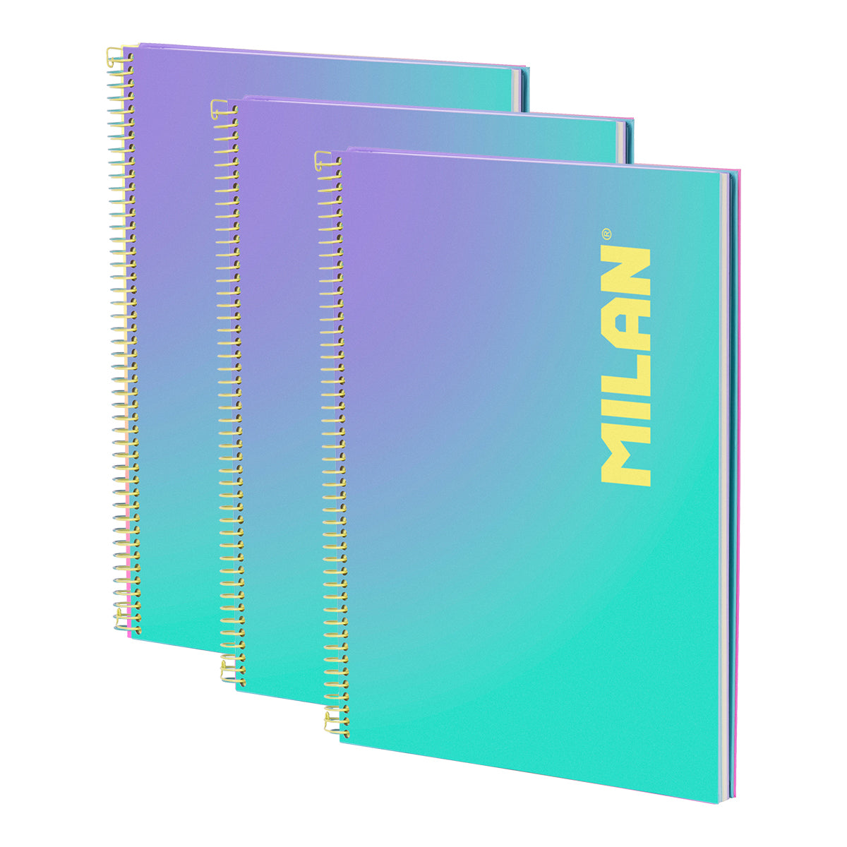 MILAN Sunset - Pack 3 Cuadernos A4 Espiral y Tapa Dura. Papel Cuadriculado 90 Hojas 95gr Turquesa