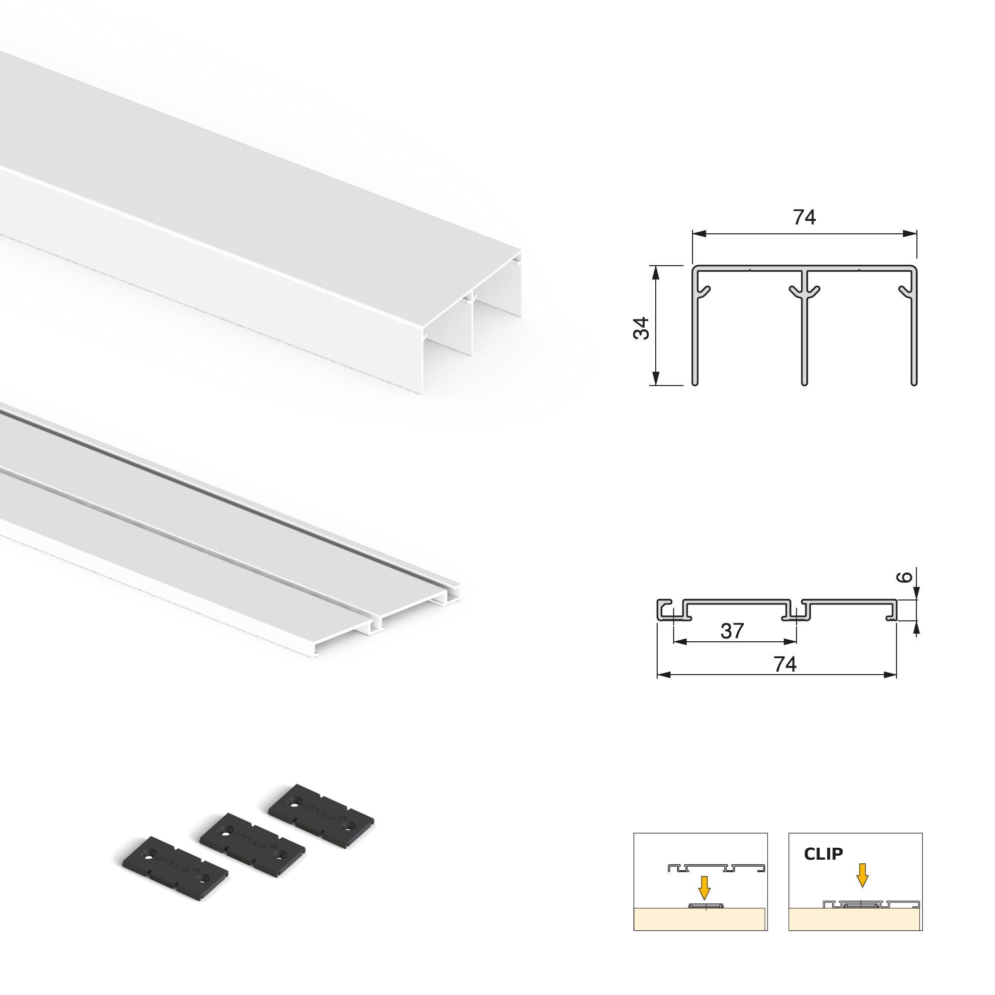 Kit de herrajes para armario de 2 puertas correderas y cierre suave placard 74, perfil wave, espesor 16mm, tableros no incluidos, pintado blanco