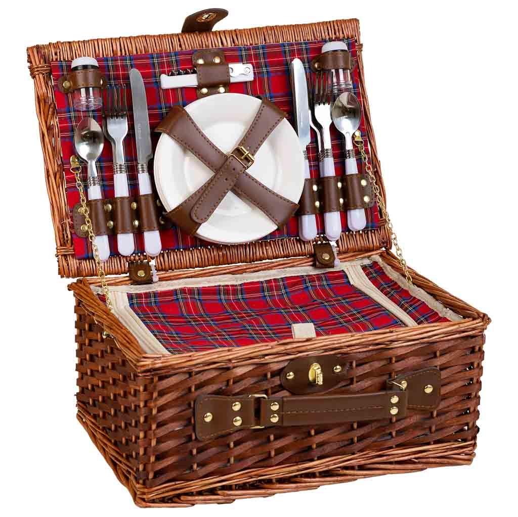 Wonderlust Deco - Cesta de picnic marrón y rojo 40x28x19 Marrón 40x28x19h cm