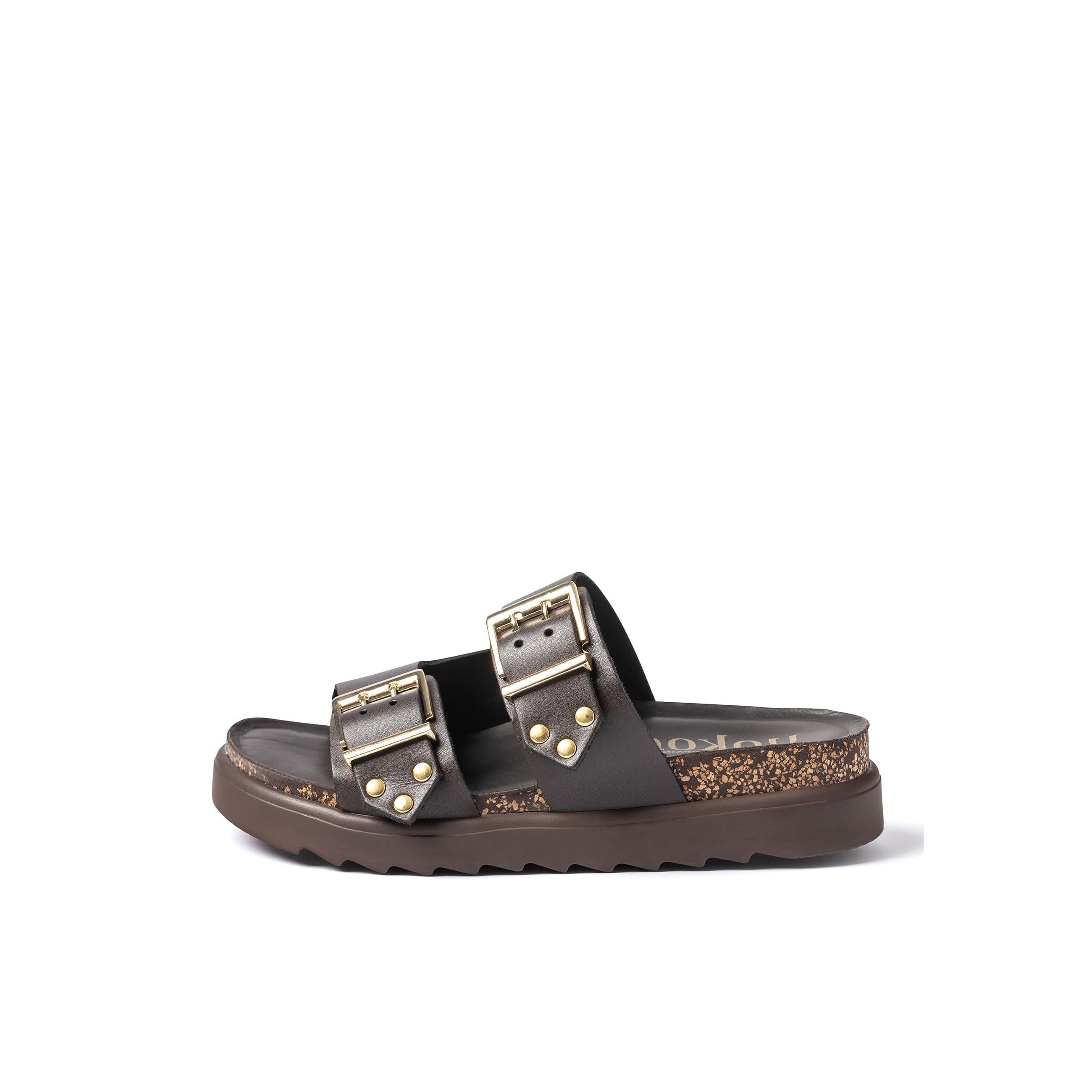 YOKONO sandalia plana TUNEZ-262 MARRÓN OSCURO | Zapatos mujer Primavera-Verano | Piel vacuna  Alaska | 4 CM