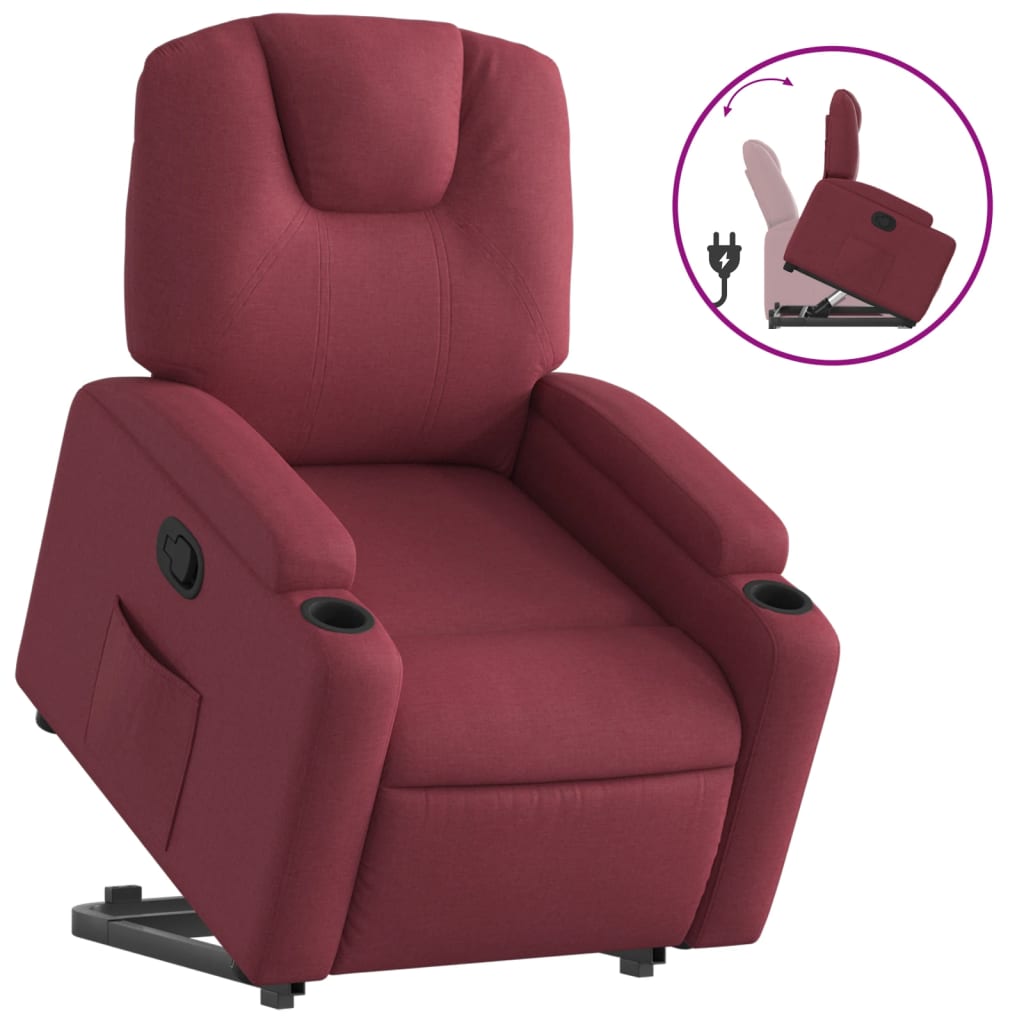 vidaXL Sillón reclinable elevable tela rojo tinto