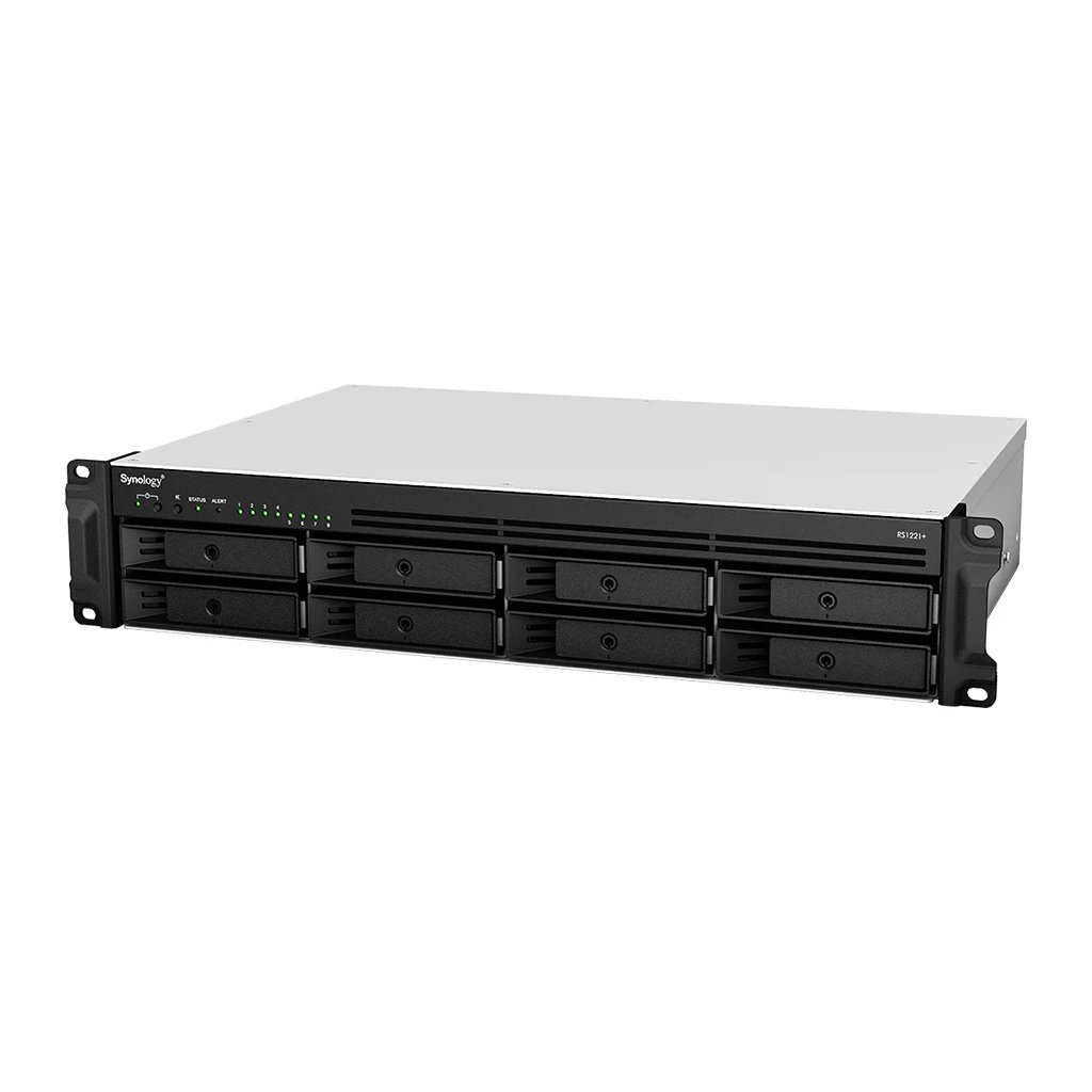 Synology - Servidor NAS RS1221+ con procesador Ryzen Embedded V1500B 4 núcleos, 4 GB DDR4 ECC y soporte RAID 0/1/5/6/10/JBOD para PYMEs