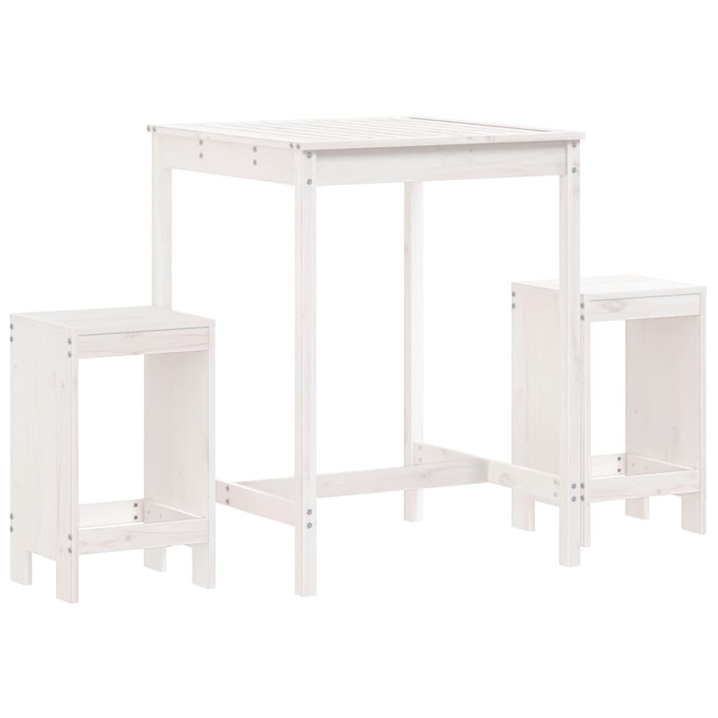 vidaXL Set de mesa y taburetes altos jardín 3 pzas madera pino blanco