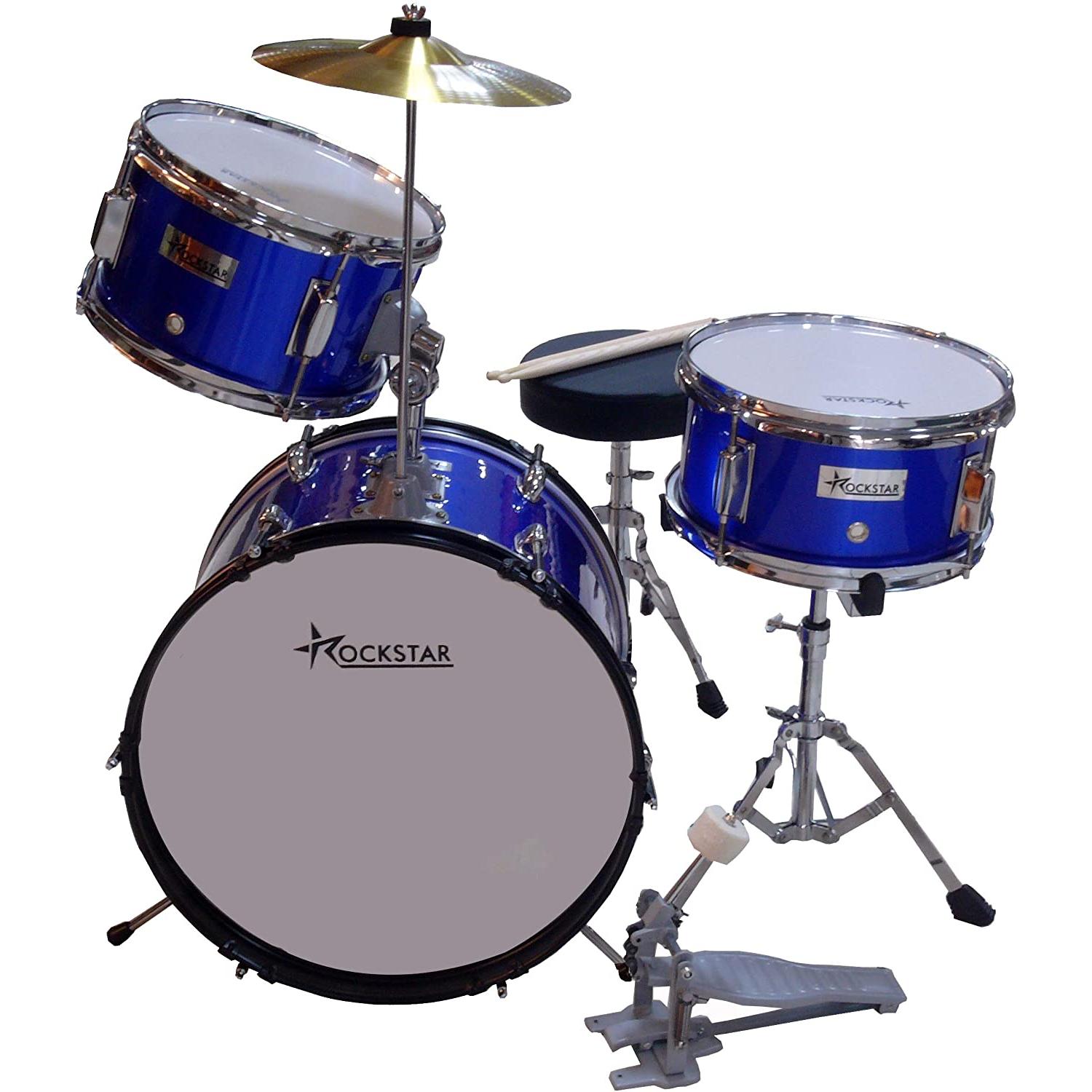 Batería Infantil Rockstar BA-1042 con Tom 10x5, Caja 10x6, Bombo 16x11, Crash 10, Soporte de Platos, Sillín y Baquetas