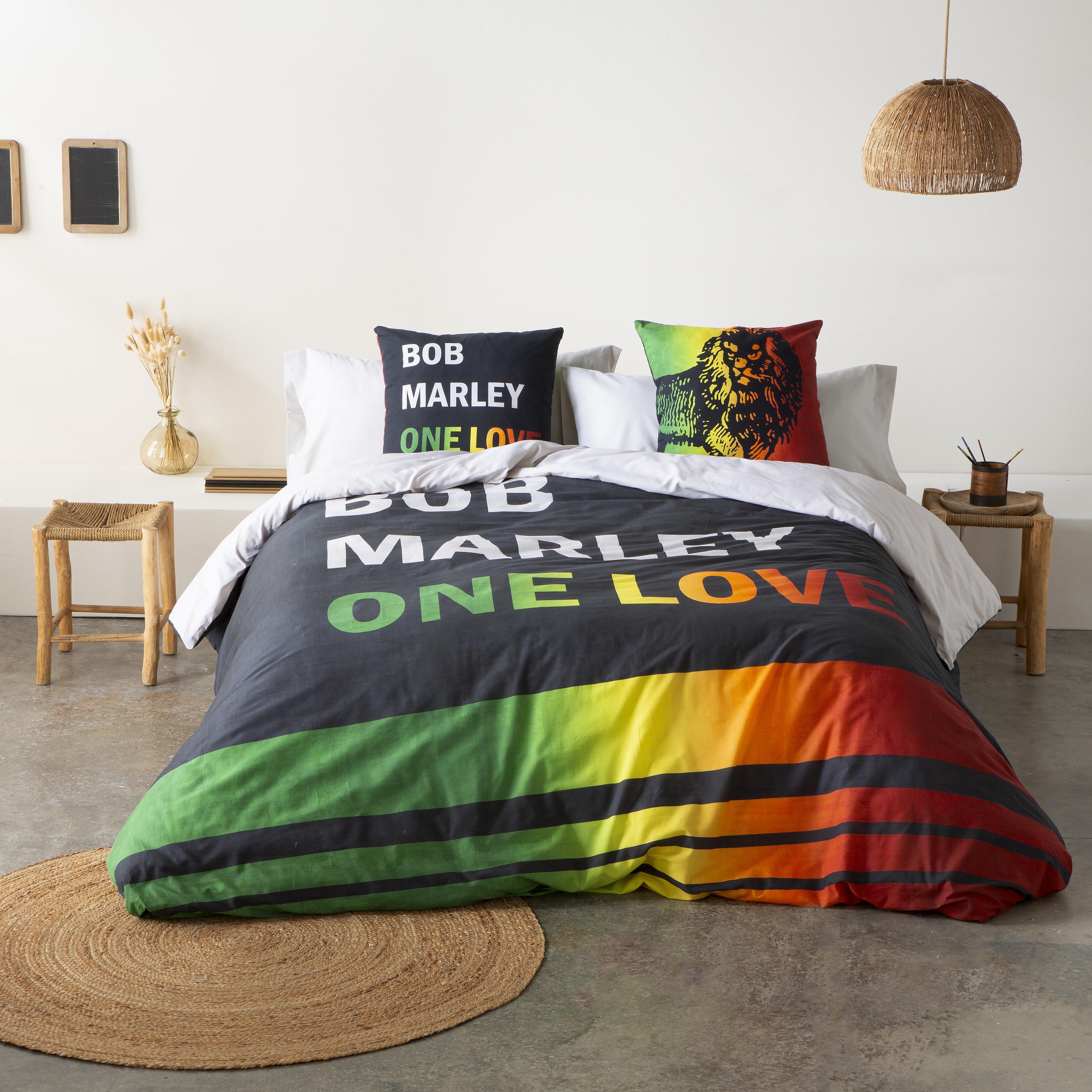 MARLEY - Funda Nórdica Estampada - Algodón Extra Suave - Fabricado en España - Incluye Funda Nórdica + 1 o 2 Fundas de Almohada - ONE LOVE BOB MARLEY