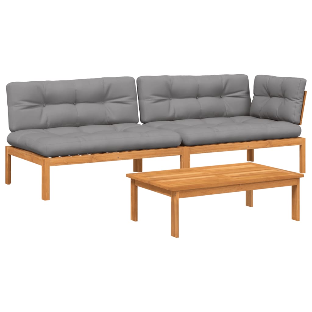 vidaXL Set de sofás de palets de jardín y cojines 3 pzas madera acacia