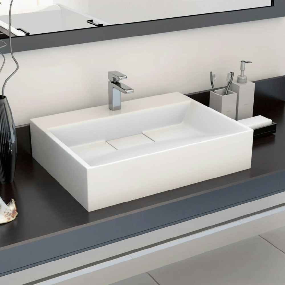 vidaXL LAVABO 50X38X13 CM RESINA MINERAL/MÁRMOL BLANCO
