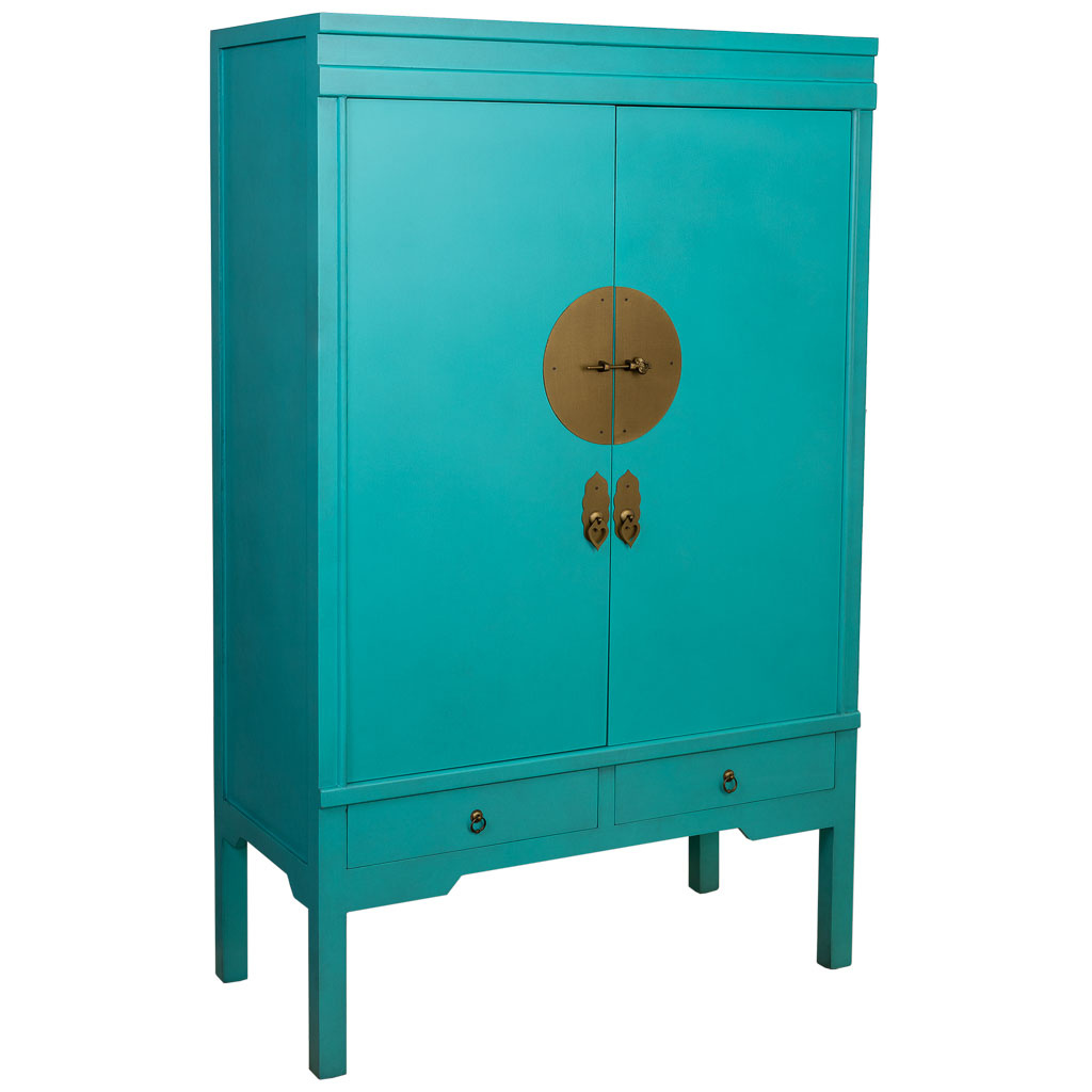 Wonderlust Deco - Armario de madera de 2 cajones y 2 puertas 100x45x160 Azul 100x45x160h cm