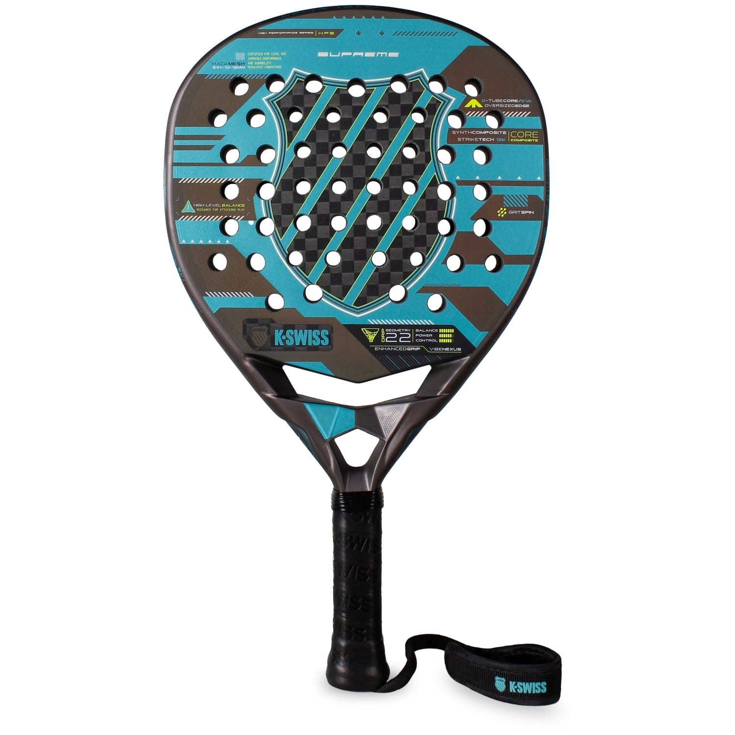 Pala de Pádel K-Swiss Supreme 12K - Alta Versatilidad para Jugadores Profesionales con Fibra de Carbono 12K y Goma EVA Mid-Soft Negra