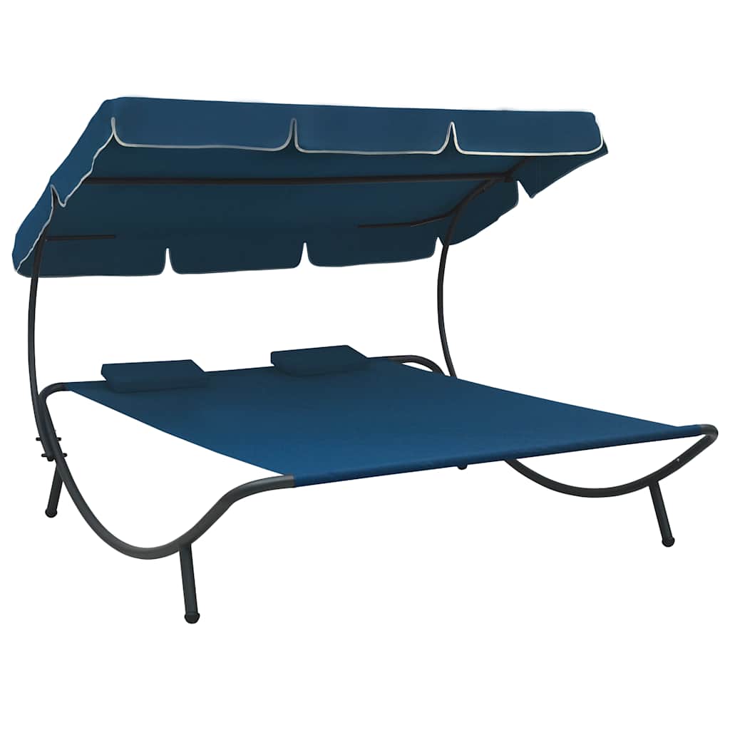 vidaXL Tumbona de jardín con toldo y cojines en color Negro/Azul/Gris y más | acolchados duraderos para sofás de jardín terraza exterior