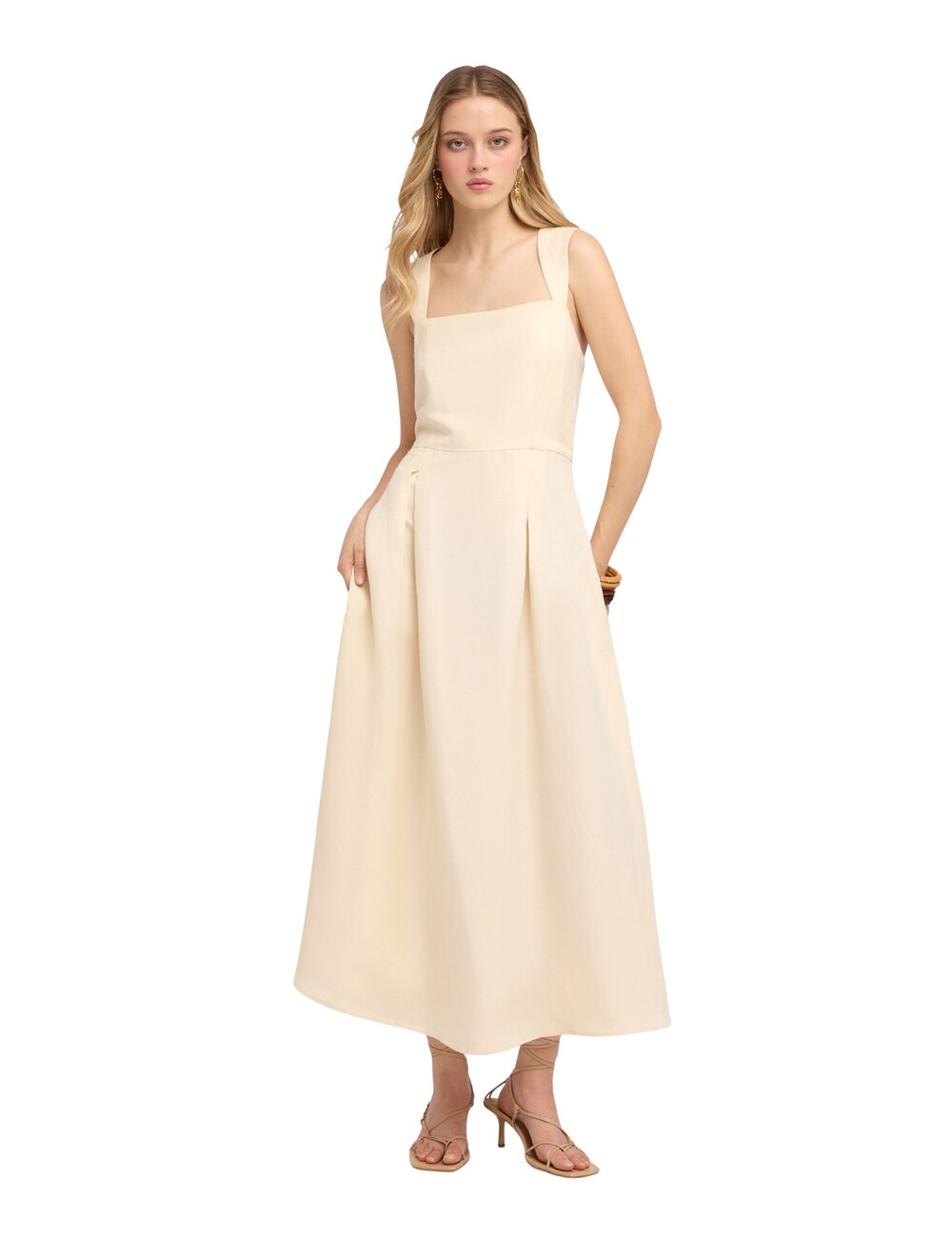 Motivi - Vestido con escote cuadrado en mezcla de lino