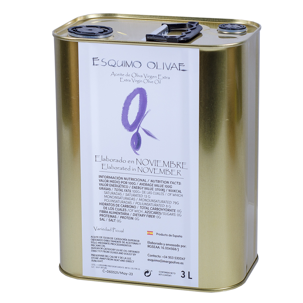 ESQUIMO OLIVAE Noviembre PICUAL Lata 3 litros, aceite de oliva virgen extra ECOLÓGICO.