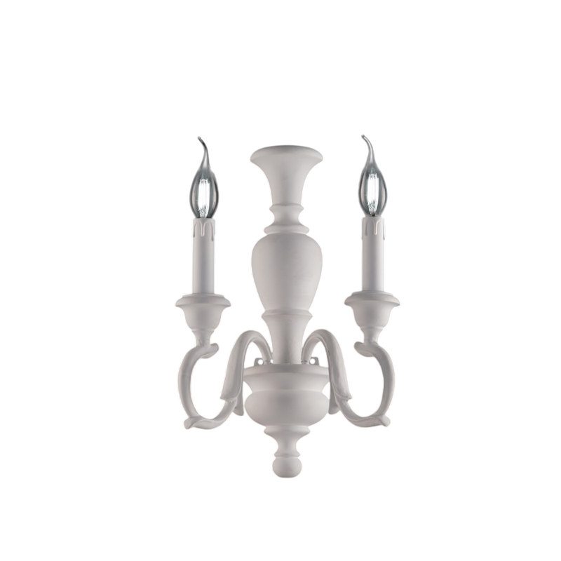 Lámpara de pared Fiorenza de madera shabby blanca, 2 luces, 18 cm, 16 cm, BL172-AP2-BCO - Bonetti Illumina