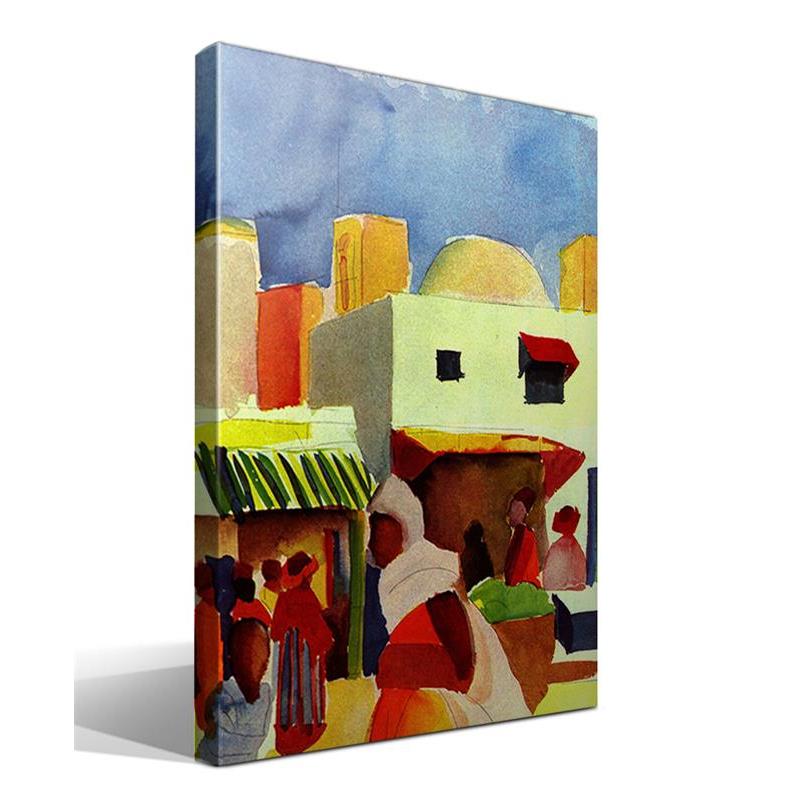 Cuadro Canvas Mercado en Argel de August Macke - Alta Resolución - Lienzo de Algodón 100% - Bastidor de Madera 3x3cm - Calidad Superior