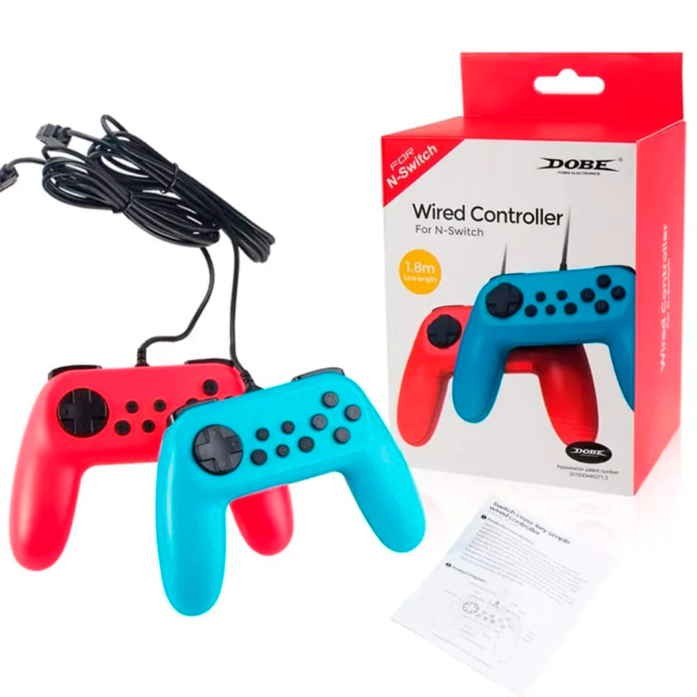 Dobe - Pack 2 mandos para Nintendo Switch y Nintendo Switch Lite, gamepad fabricado con materiales de calidad, cable USB 1,8 metros, función de vibración, dos controladores colores rojo y azul