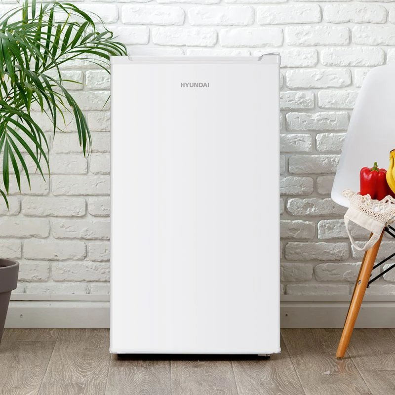 Hyundai - Frigorífico 1 puerta HR84500E de 88 L clase energética E, blanco, silencioso (39 dB), para cocina pequeña u oficina
