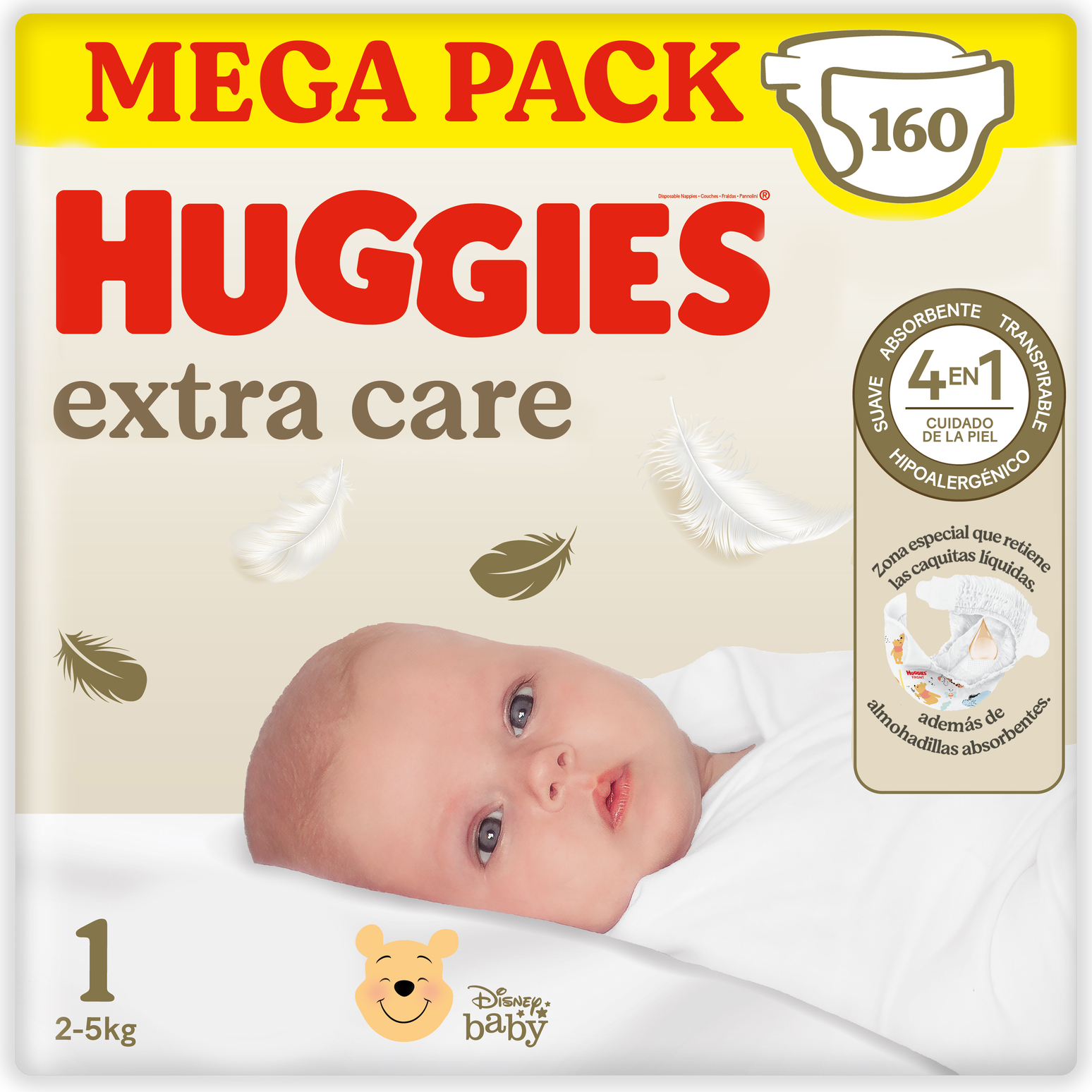 Huggies Extra Care Pañales Bebé Mega Pack, Tallas  1,2,3,4,5