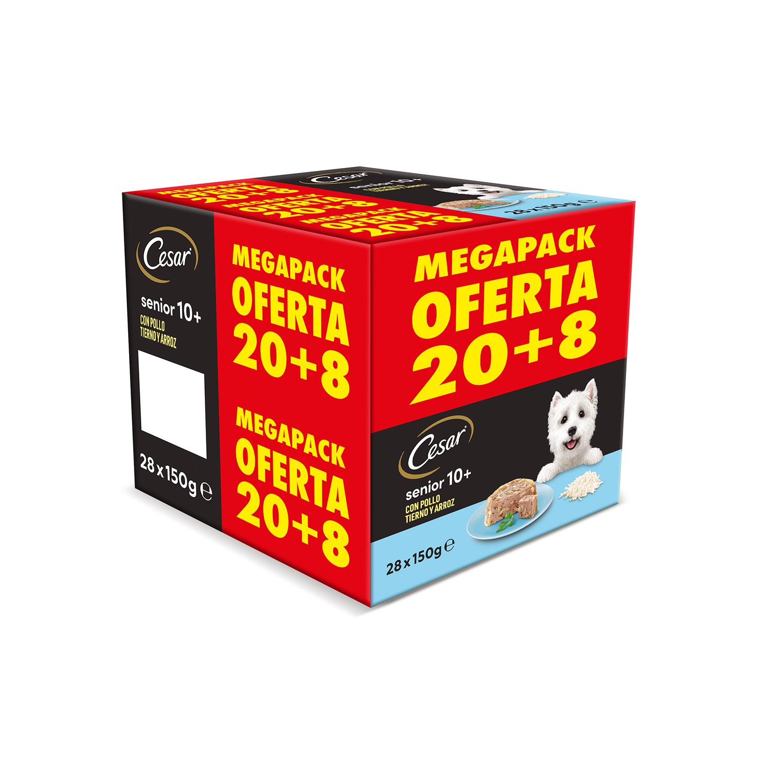 CESAR MEGAPACK SENIOR CESAR COMIDA HÚMEDA DE POLLO Y ARROZ EN GELATINA PARA PERROS SENIOR, PACK DE 28 TARRNAS DE 150g