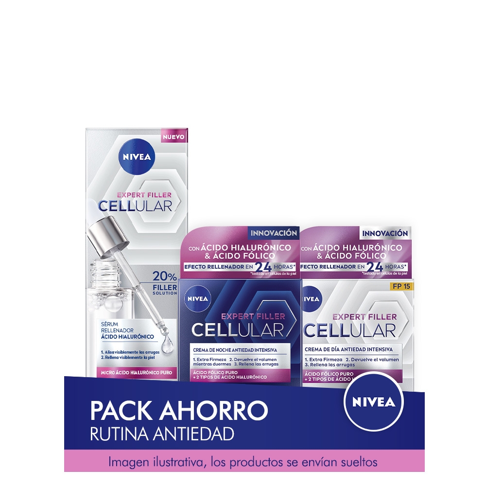 Nivea - NIVEA ANTIEDAD CELLULAR EXPERT FILLER Pack ahorro cuidado facial - Contiene crema de día, crema de noche y sérum de ácido hialurónico