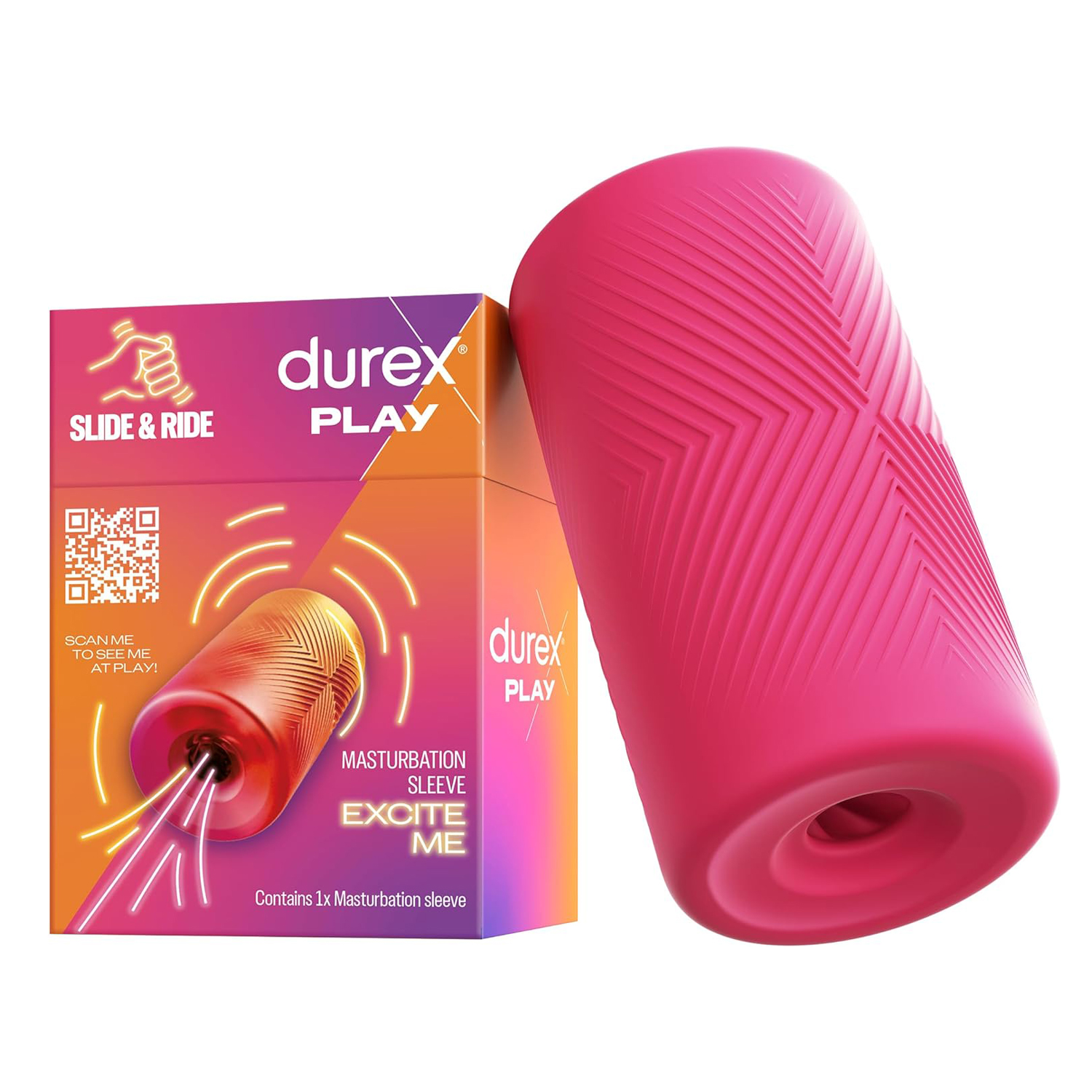 Durex - Durex Masturbador SLIDE & RIDE, elástico, suave flexible y texturizado con estrías, fácil de limpiar y reutilizable