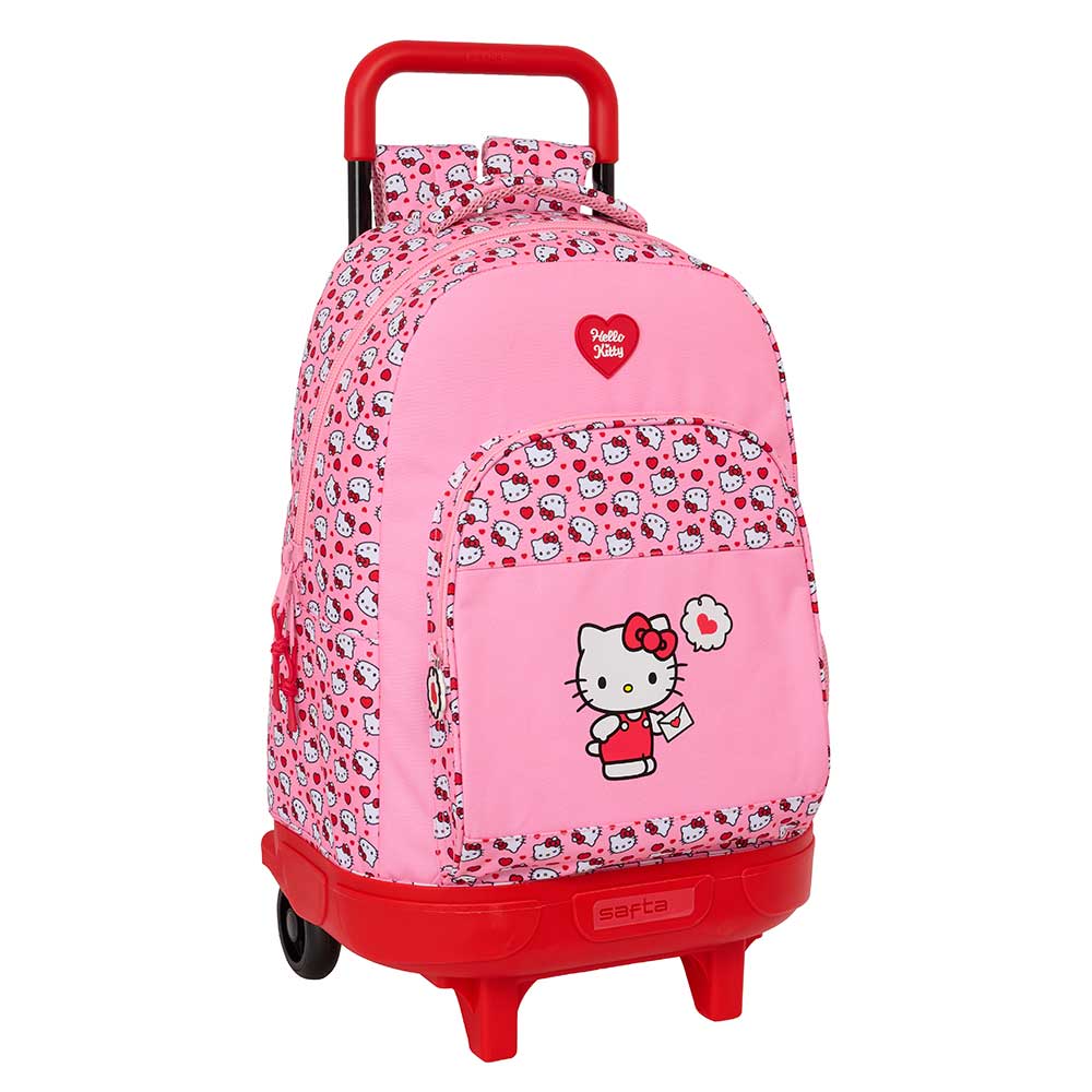 SAFTA | Mochilas Escolares Hello Kitty Adaptables a Carro Ergonómicas y Acolchadas, Compartimento Principal con Cremallera, Tarjeta Identificación, Asa Superior, Infantil Vuelta al Cole, Rosa, Forrada