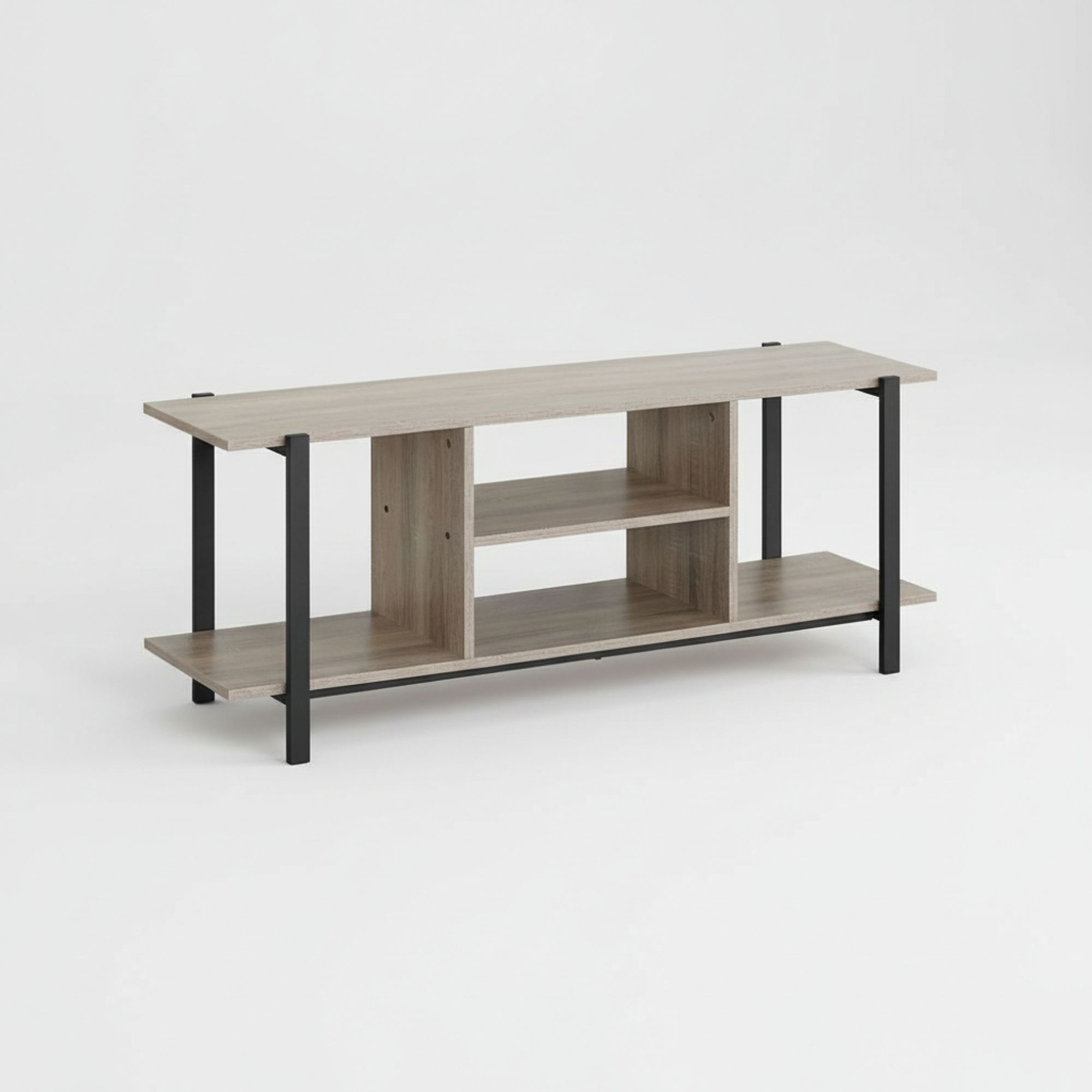 MOBLEKIT | Mesas de Centro y Muebles Auxiliares Bajos de Metal y Madera, Mesas Rectangulares o Estanterías de Dos Niveles con Compartimentos, Muebles Modernos para Salón, Dormitorio u Oficina
