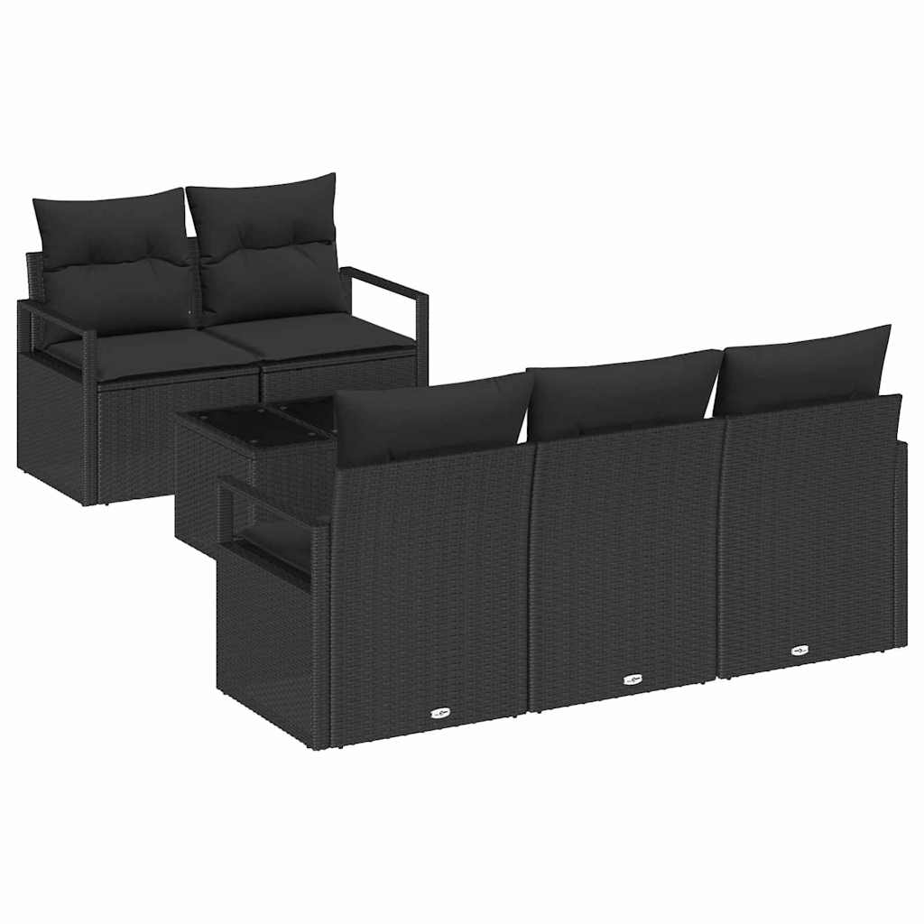 vidaXL Juego de Sofá con cojín Manual 6 pcs Negro ratán sintético