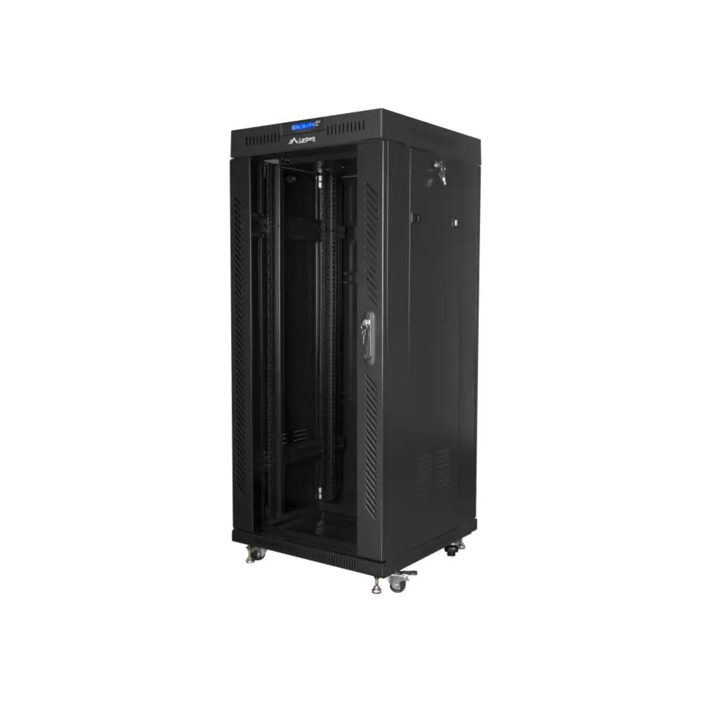 Rack independiente Lanberg FF01-6627-12BL 27U 600x600 LCD Cristal Templado 1200kg Negro