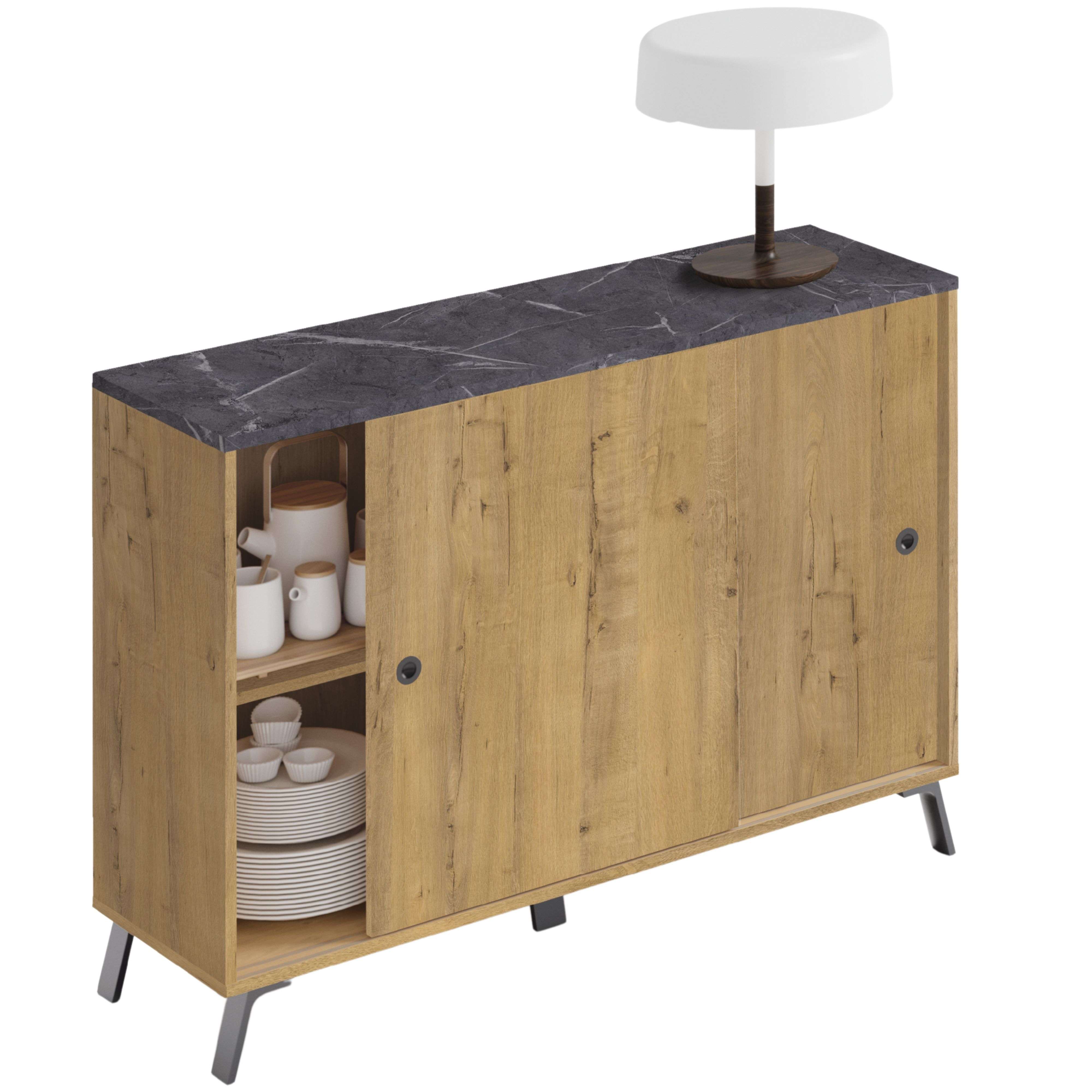 Miroytengo Aparador salón Kamet Color Roble Gold y mármol salón Comedor Estilo Moderno almacenaje 87x120x40cm