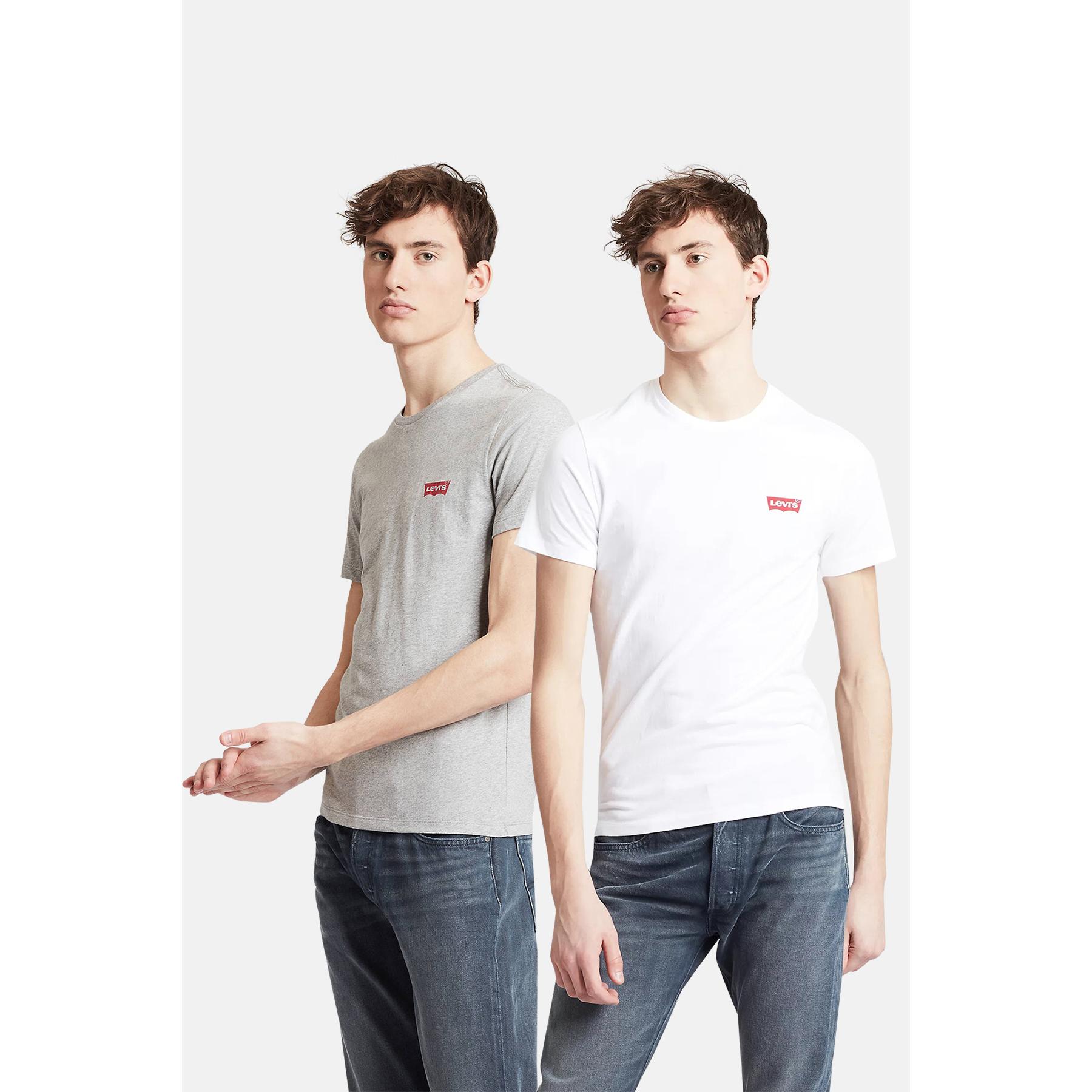 Levi's - Levi's Camiseta Slim Fit para Hombre Pack de 2, Crewneck Graphic Tee, Blanca y Gris con logo
