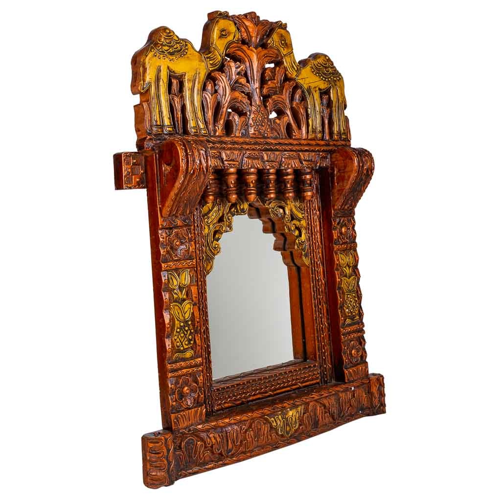 WANDERLUST DECO Espejo de Madera Artesanal Marrón 51x68x10h Cm - Decoración Rústica