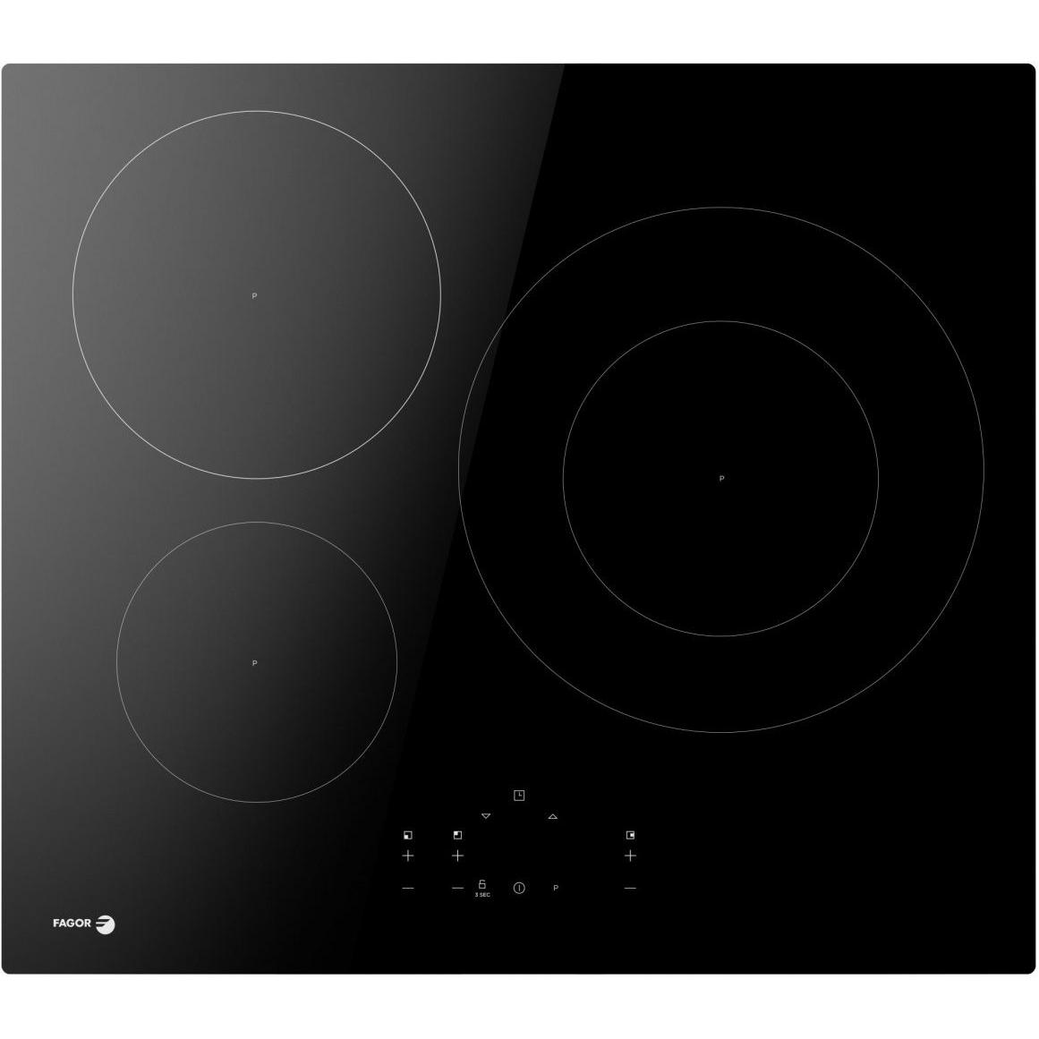 Placa de Inducción 52cm FAGOR 3IF-332AC  | 3 Zonas, Fuego 30cm, 7400W, Negro, Temporizador