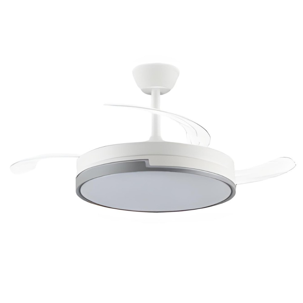 Ventilador de techo con motor DC modelo Plumax, 5 acabados a elegir, Tecnologia Led 45W eficiente de 4400 Lumenes, Control remoto con temporizador, luz regulable en color e intensidad, Memoria motor inverter verano/invierno ultra silencioso.