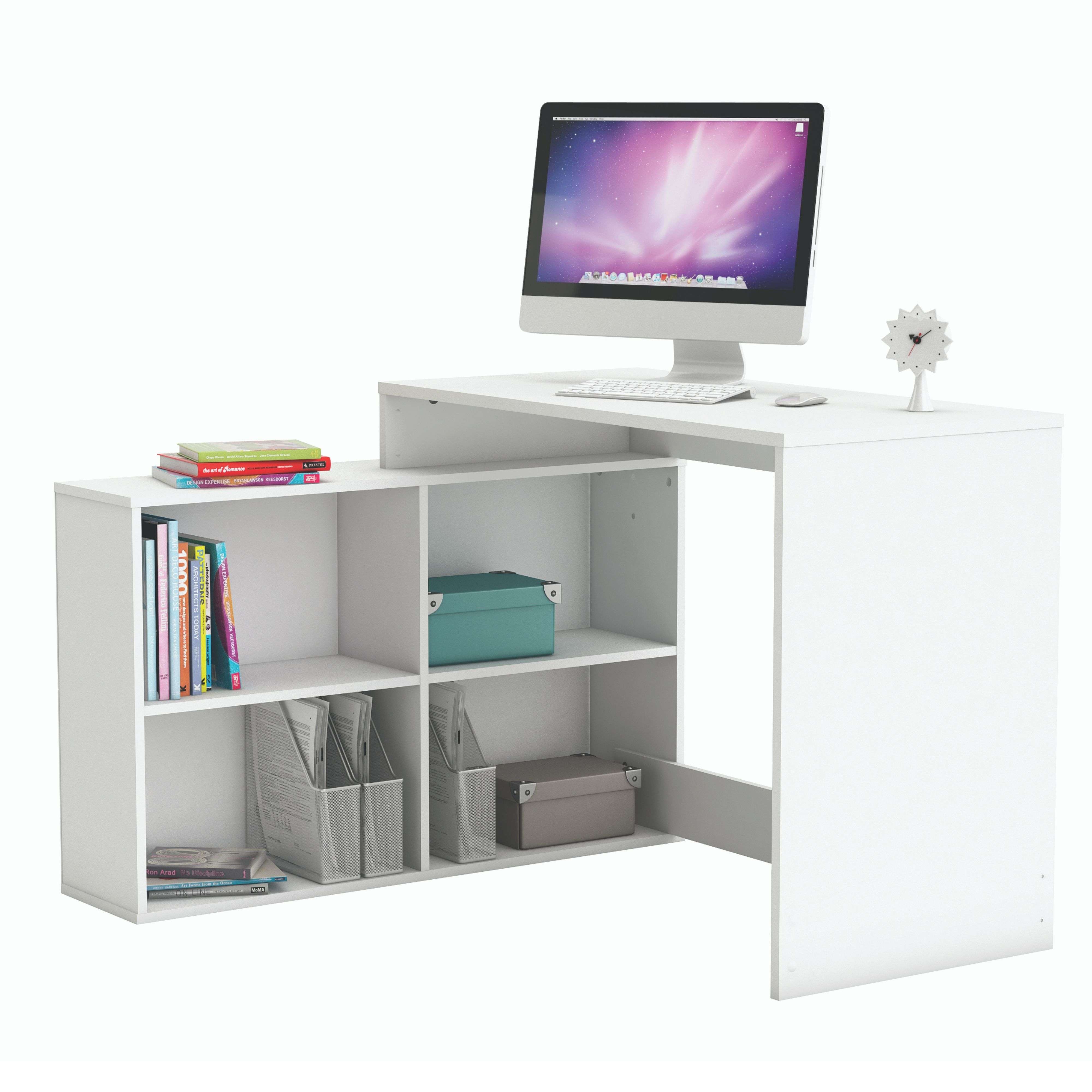 Miroytengo Mesa Escritorio Shannon con Estantería Baja Color Roble o Blanco 112x77x101 cm