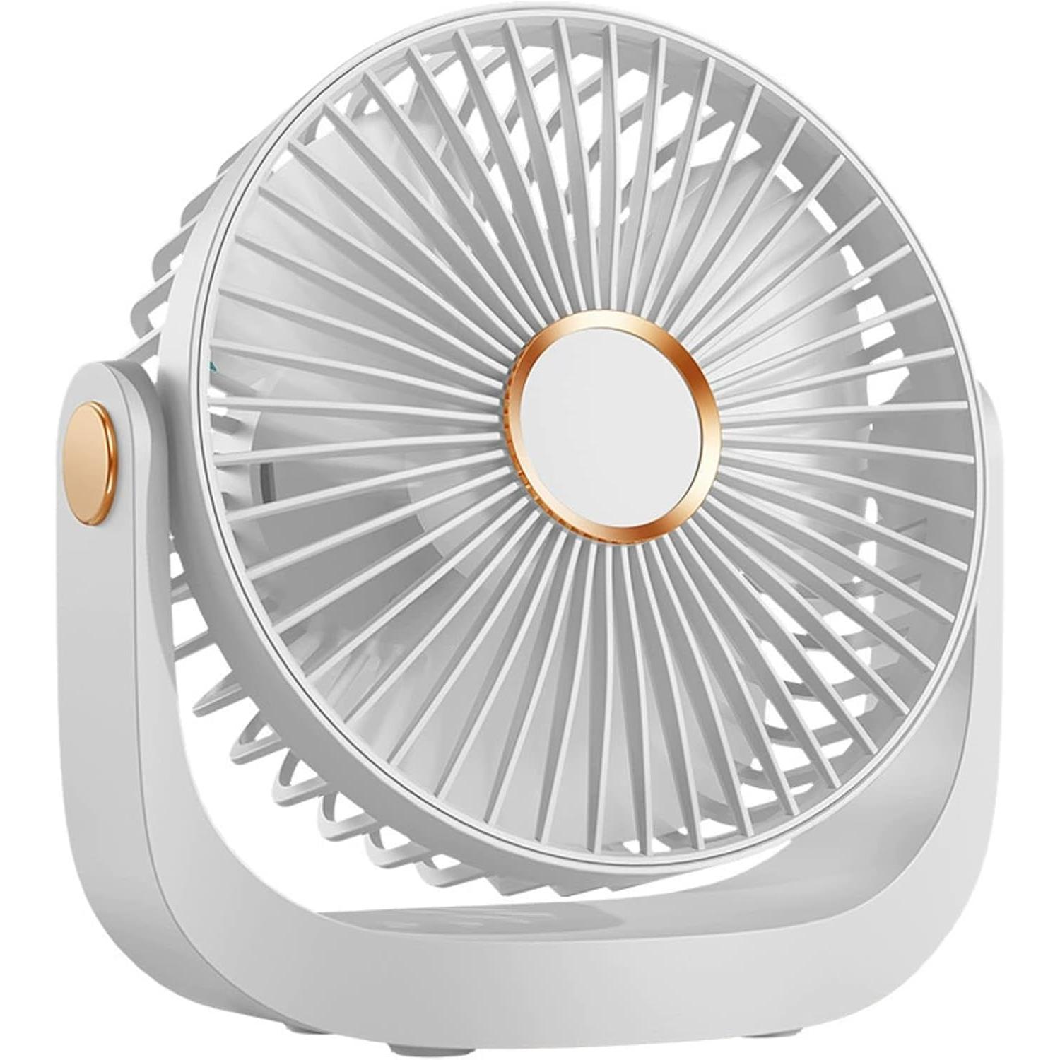 Ventilador de mesa con Luz, Ventilador USB,Ventilador de Mesa Silencioso, Batería recargable USB de 4000 mAh, 5 velocidades y rotación de 360 °,para dormitorio, oficina, camping ventilador portatil