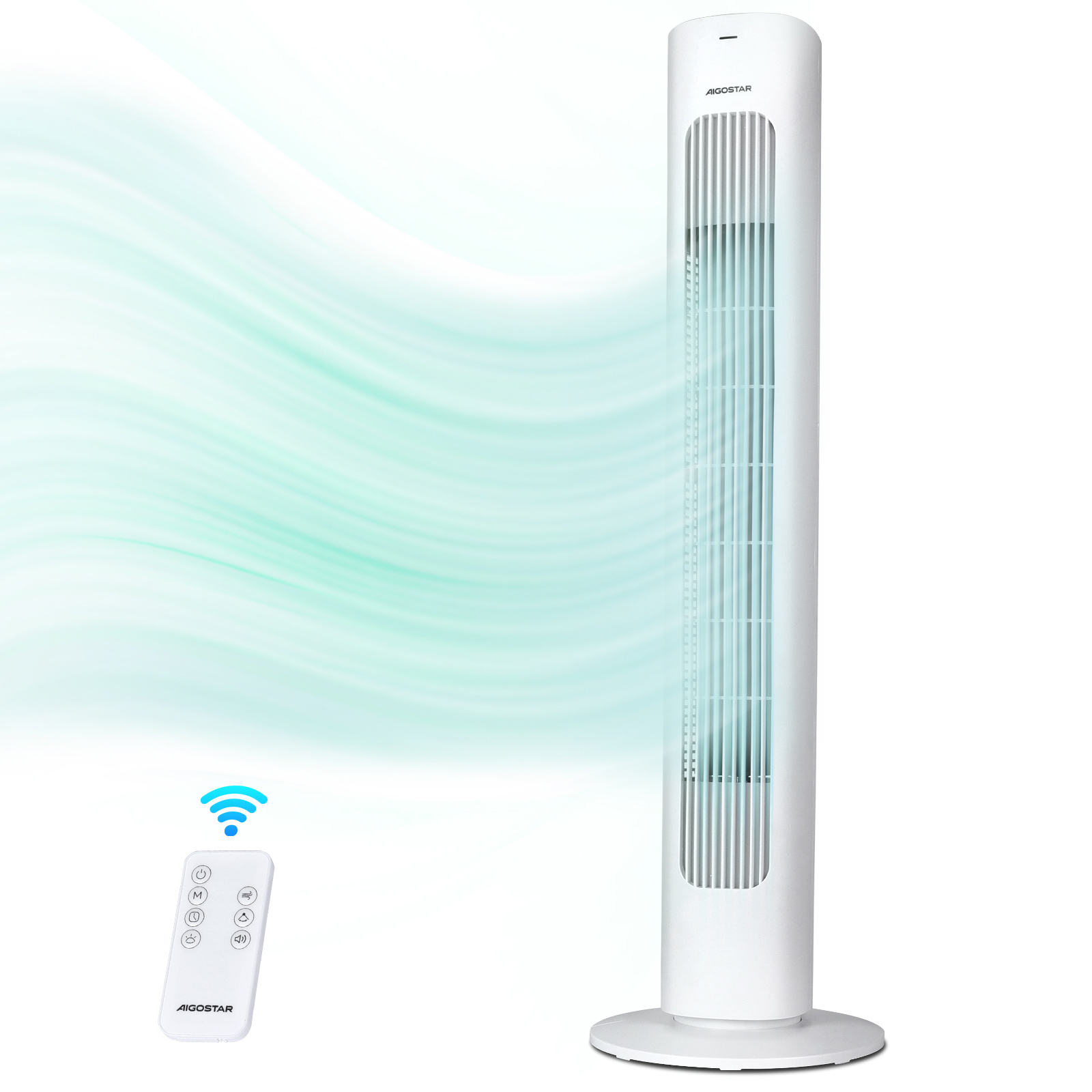 Ventilador de Torre Silencioso Aigostar con Mando a Distancia, Oscilación 70°, Temporizador 7H, 3 Modos y 3 Velocidades, Ventilador de Columna Ahorro Energético para Dormitorio