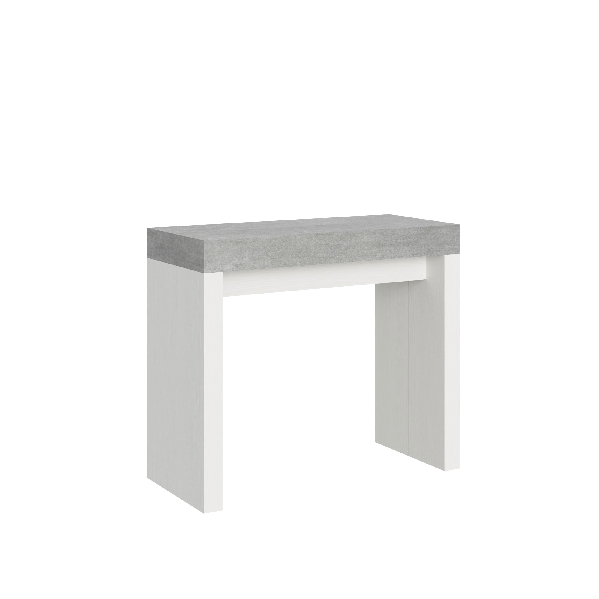 Consola extensible 90x40/196 cm Roxell Mix Small Tapa de cemento - Estructura de fresno blanco - Itamoby