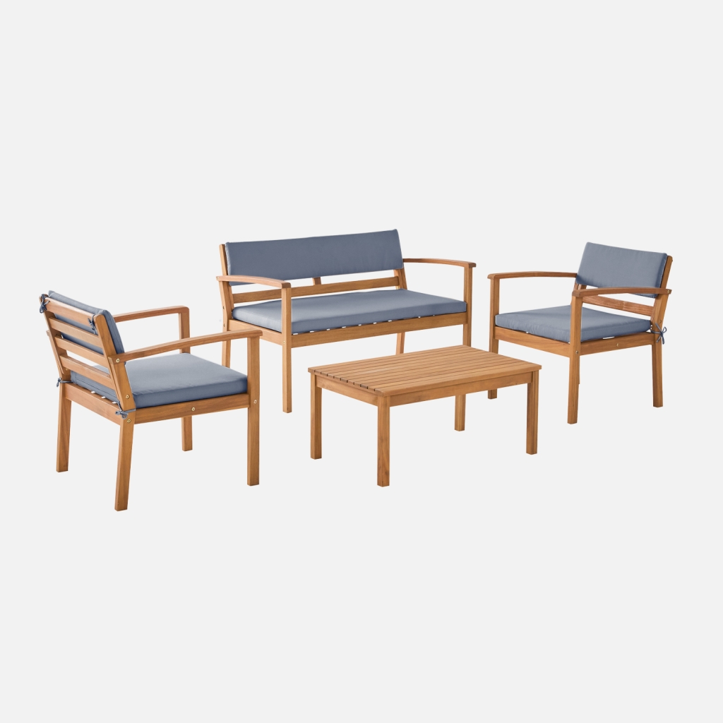 sweeek - Conjunto de jardín de madera de acacia, 4 plazas , Komoda , 115x62x70