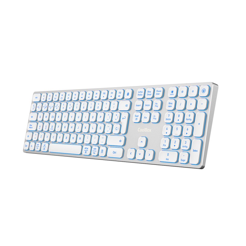 CoolBox - TECLADO INALAMBRICO RETROILUMINADO MOONLIGHT KEY B431 USB-C+BT5.1+RF2.4G BLANCO DE ALUMINIO COO-TEW02-BKW