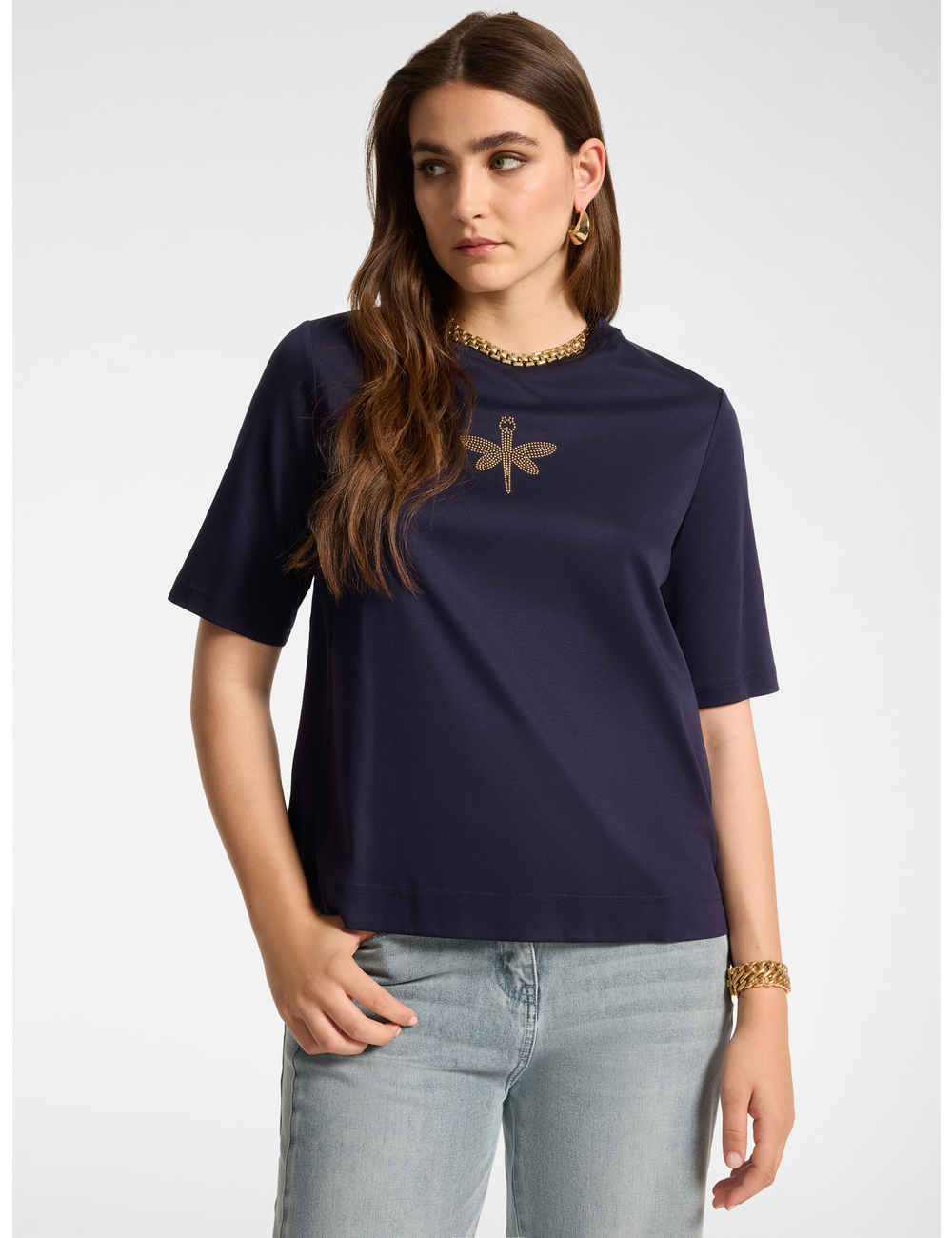 Elena Mirò - Camiseta de algodón con aplicación de libélula