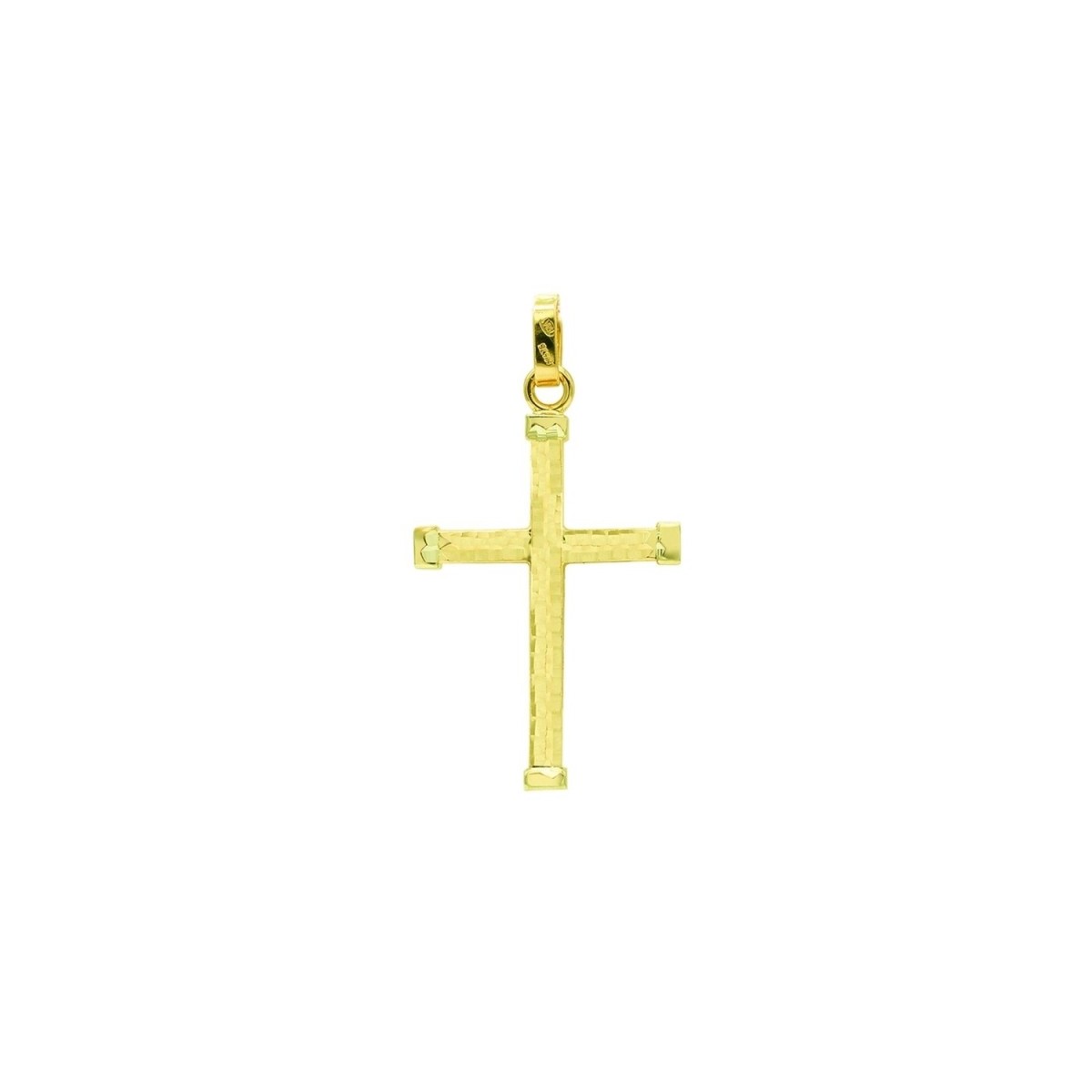 Cruz oro bicolor 18k colgante 39 mm. detalles esquinas bicolor